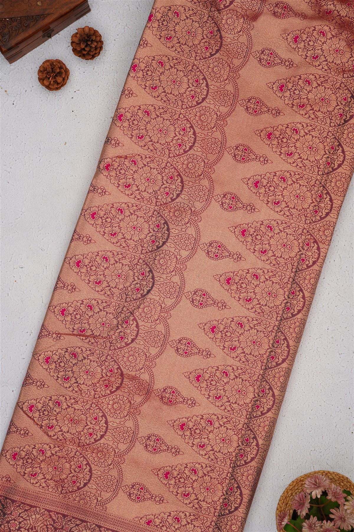 Banarasi Soft Satin Dark Pink Saree
