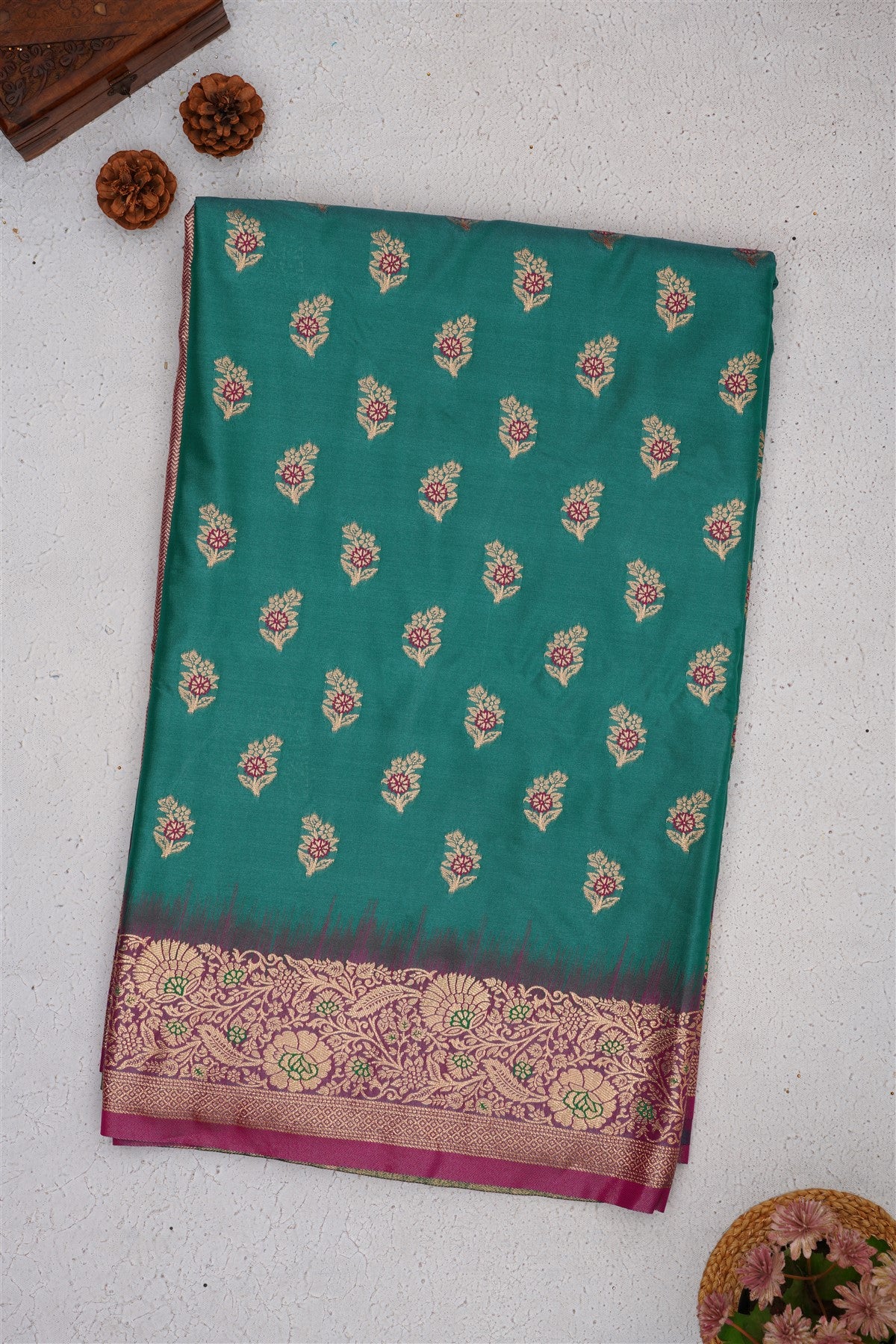 Banarasi Soft Satin Teal Saree