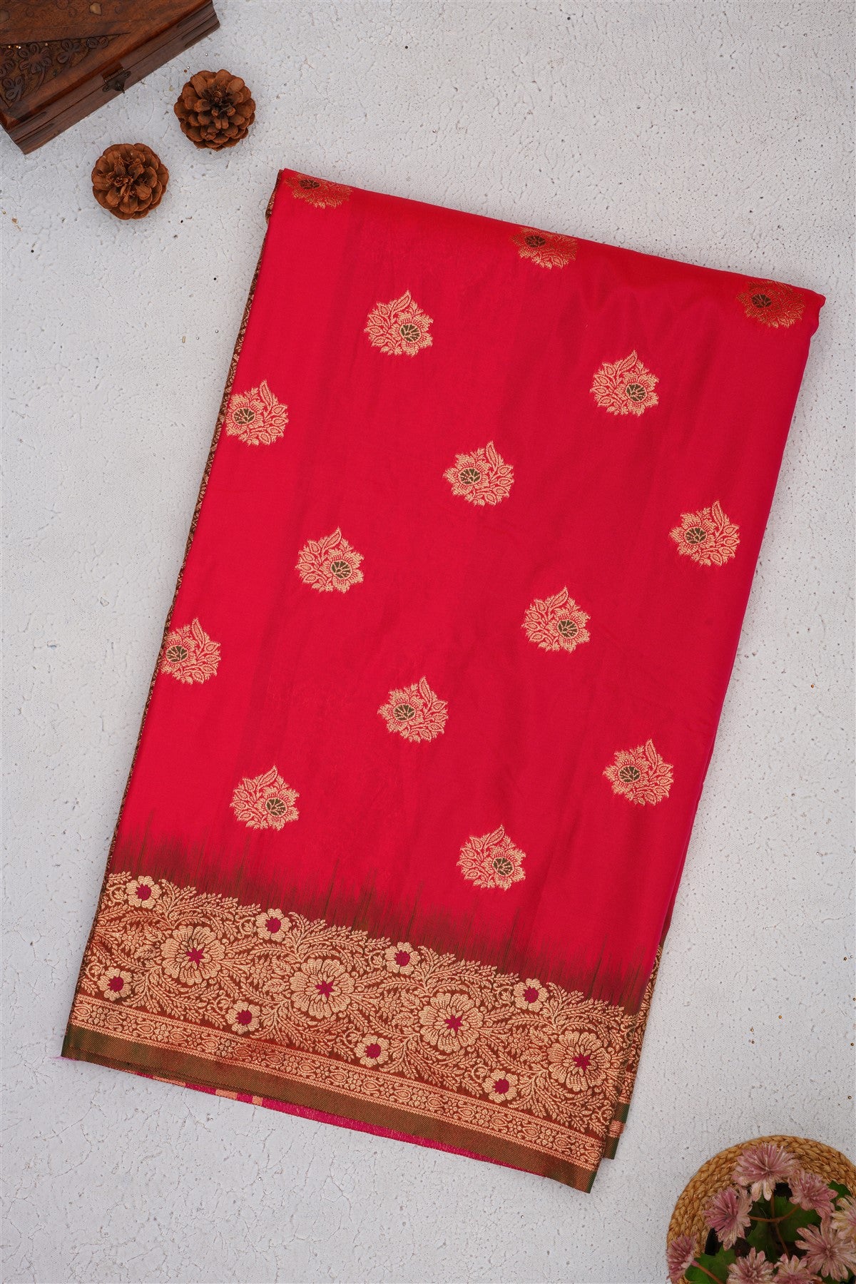 Banarasi Soft Satin Dark Pink Saree