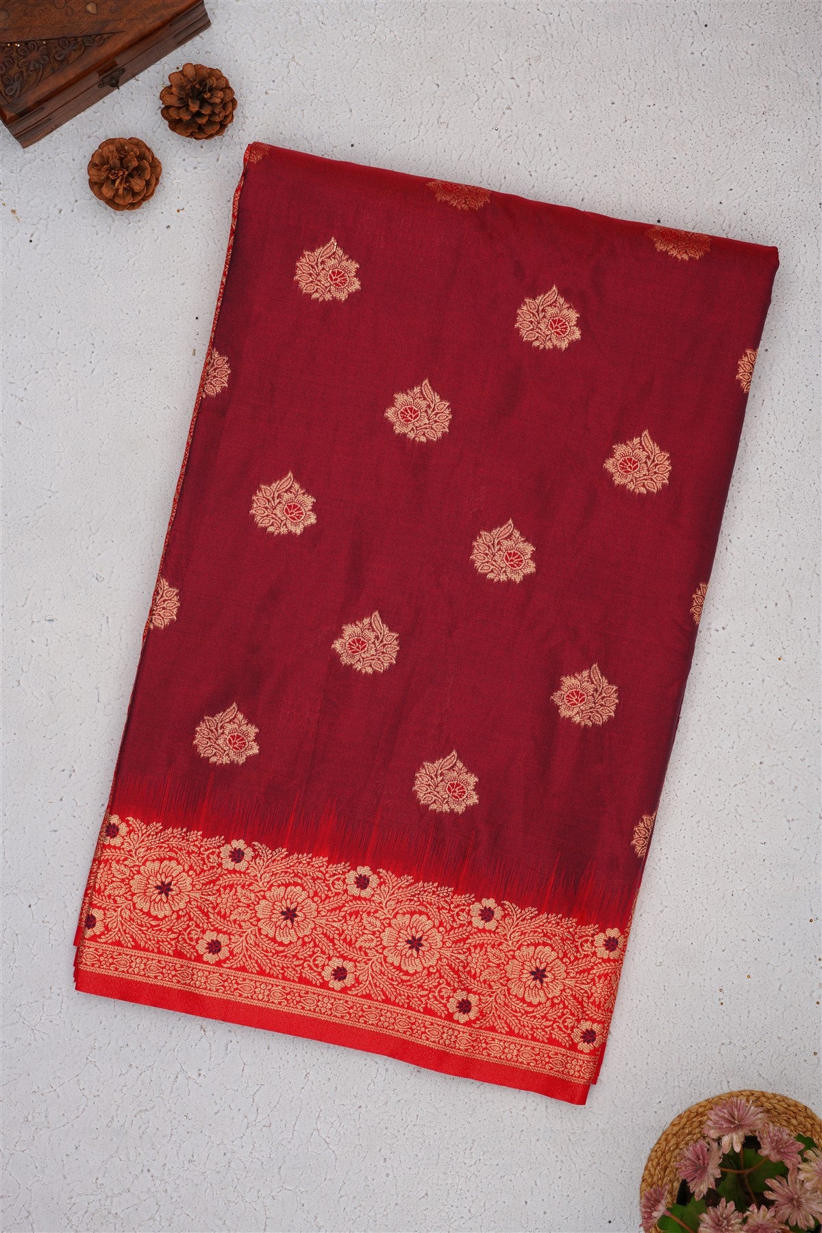 Banarasi Soft Satin Maroon Saree