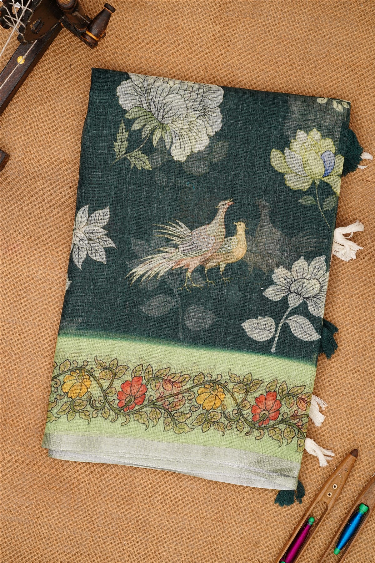 Fancy Kota Dark Green Saree