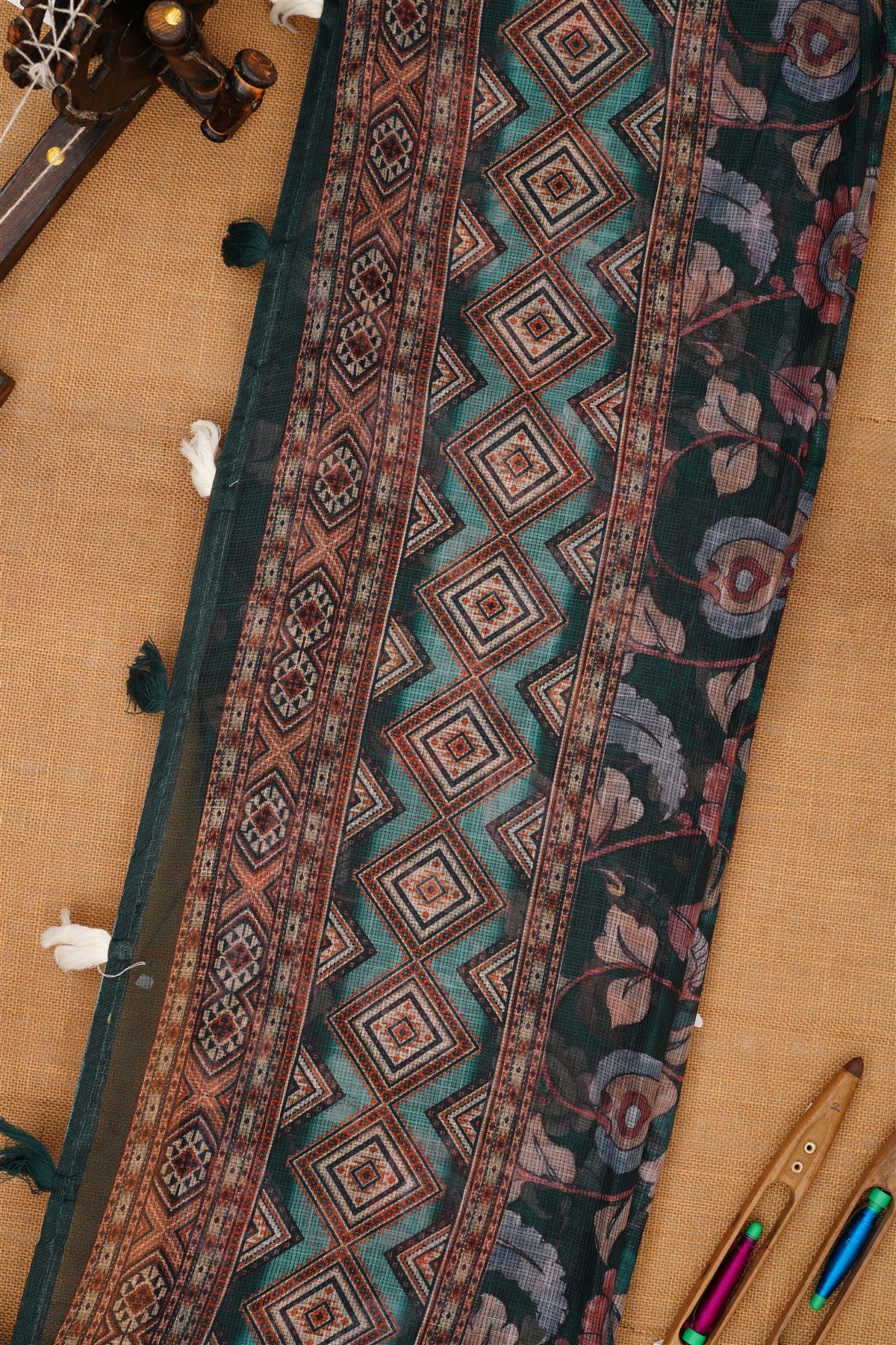 Fancy Kota Dark Green Saree