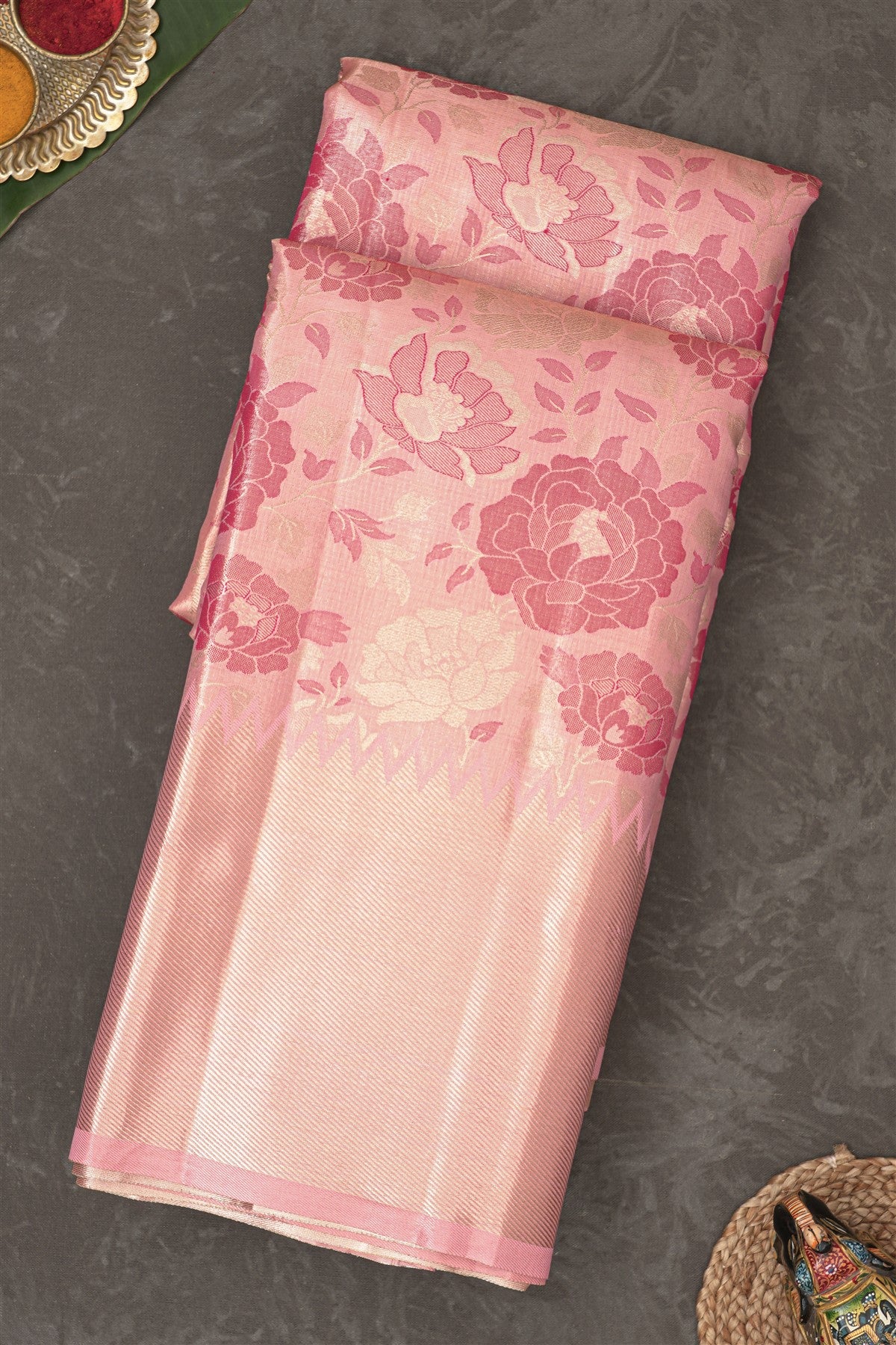 Semi Pattu Silk Blend Baby Pink Saree