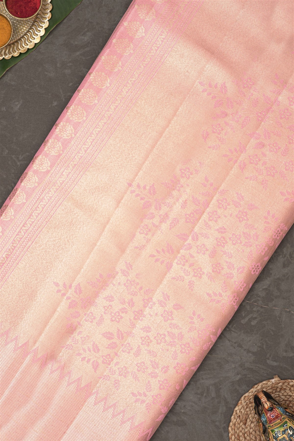 Semi Pattu Silk Blend Baby Pink Saree