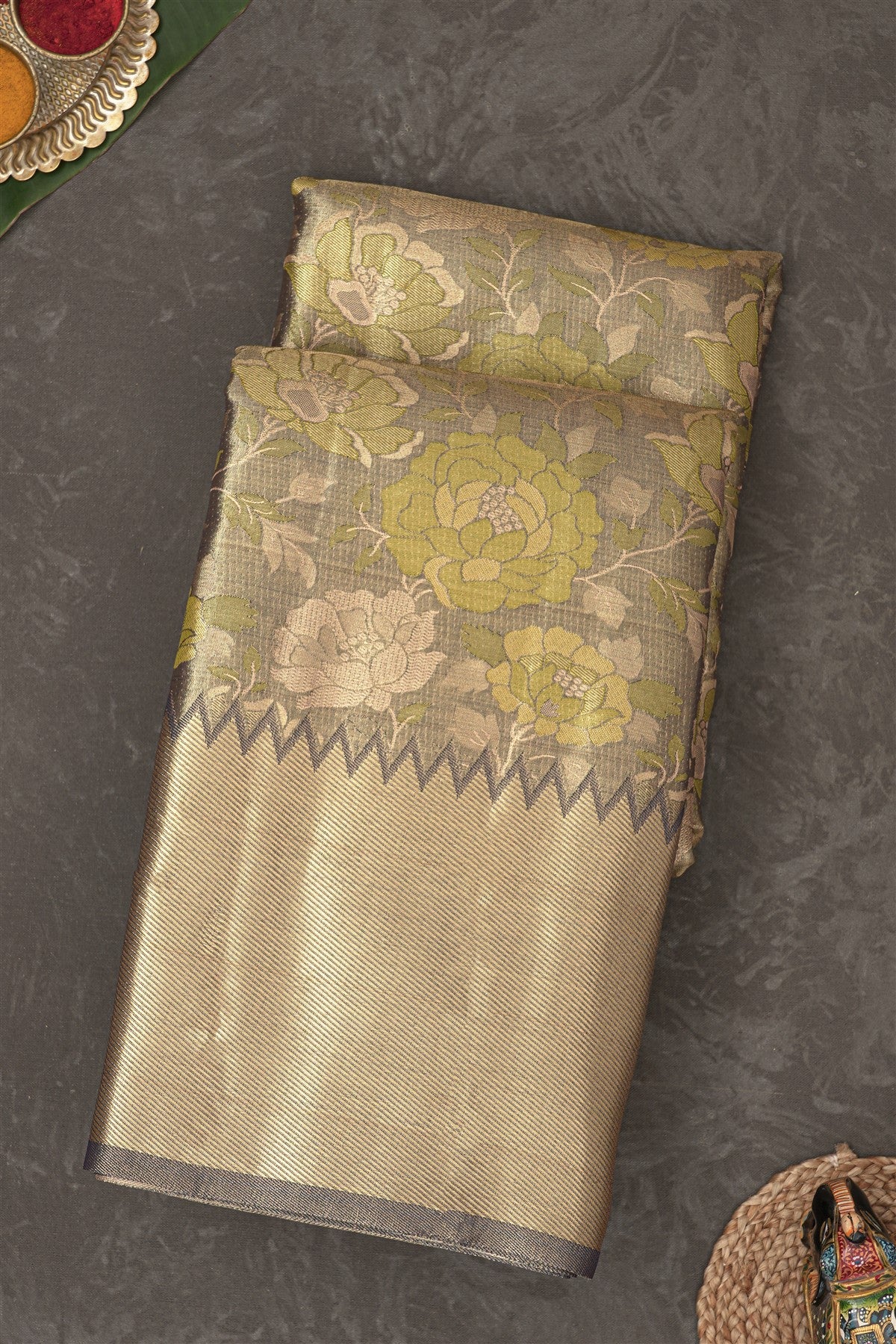 Semi Pattu Silk Blend Grey Saree