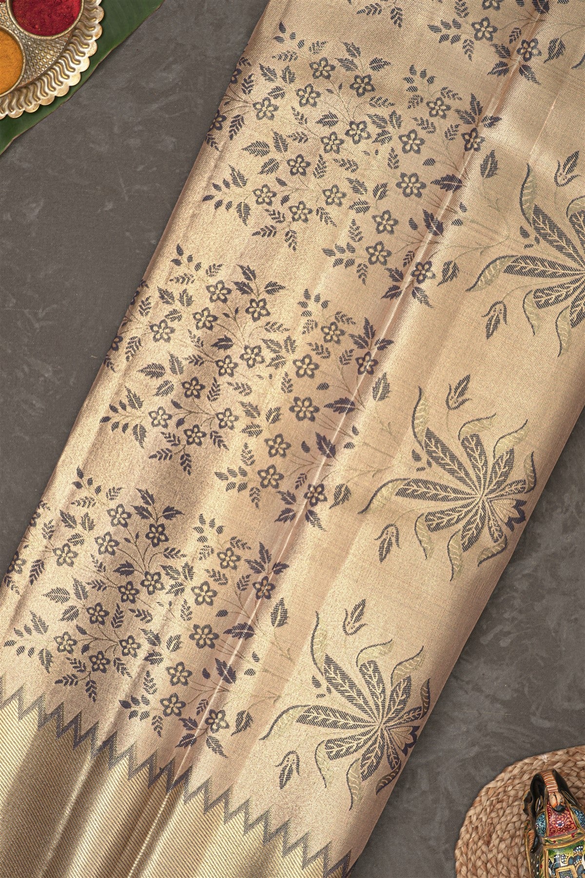 Semi Pattu Silk Blend Grey Saree
