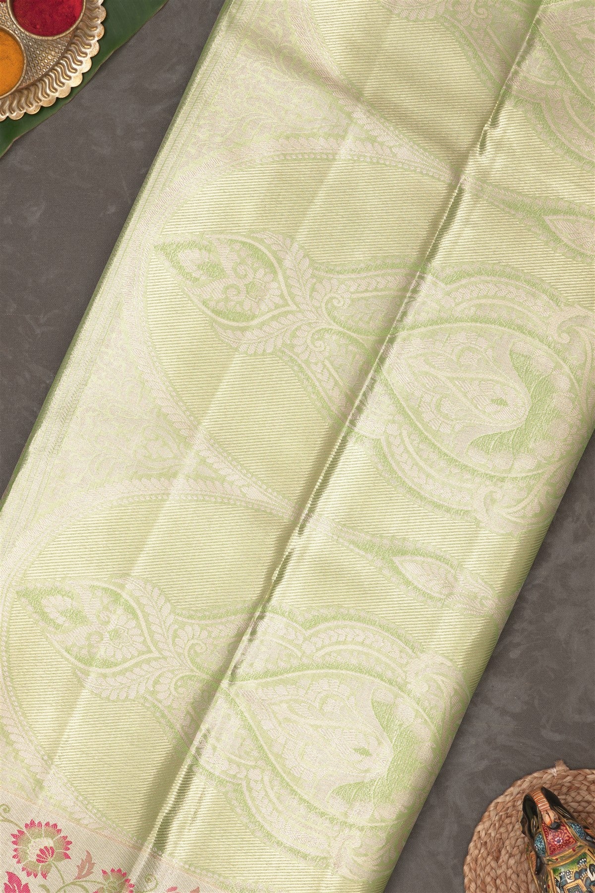 Semi Pattu Silk Blend Parrot Green Saree