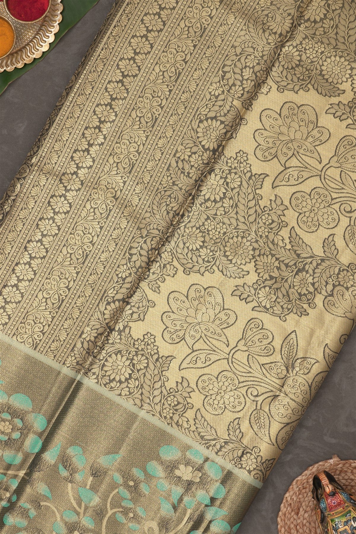 Semi Pattu Silk Blend Sea Blue Saree