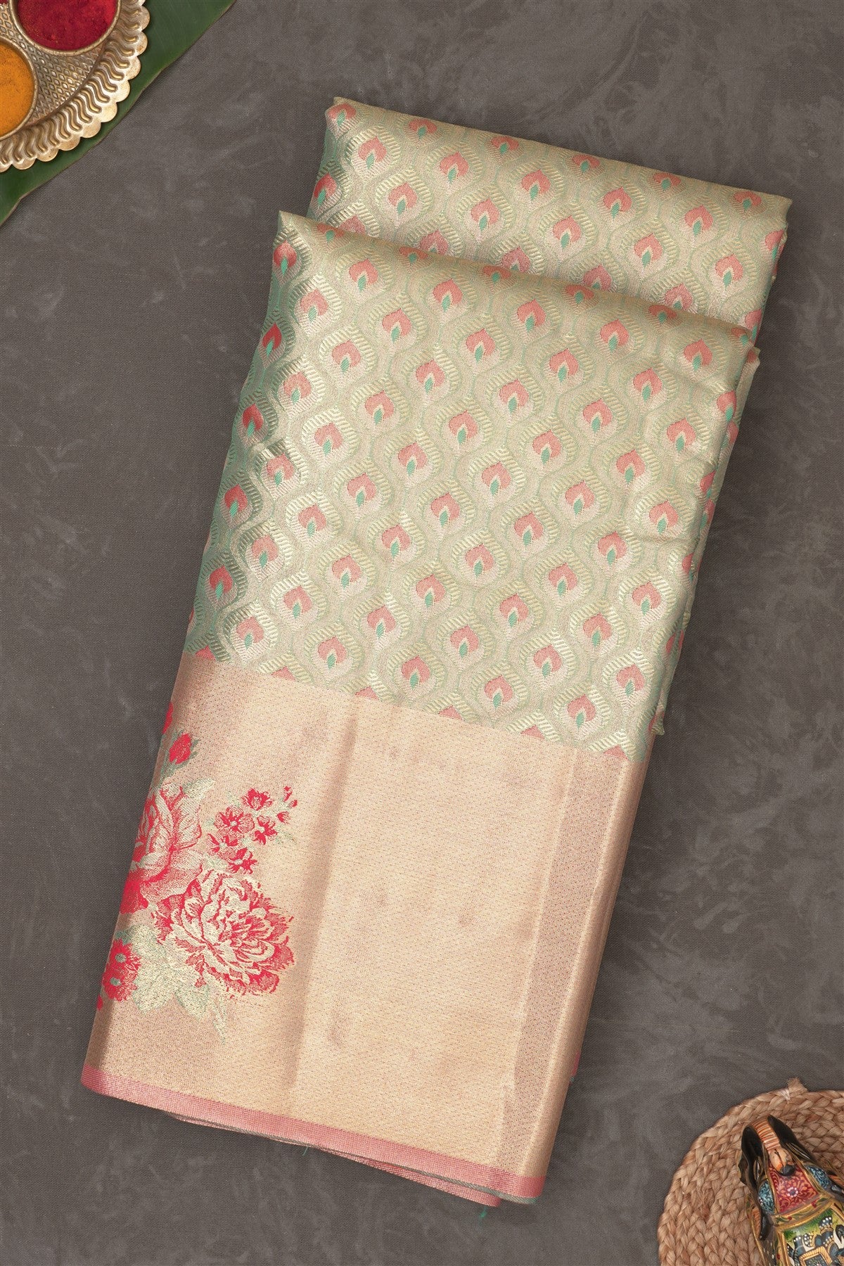 Semi Pattu Silk Blend Sea Green Saree