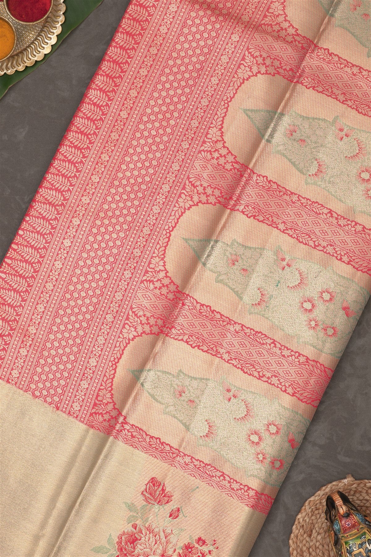 Semi Pattu Silk Blend Sea Green Saree