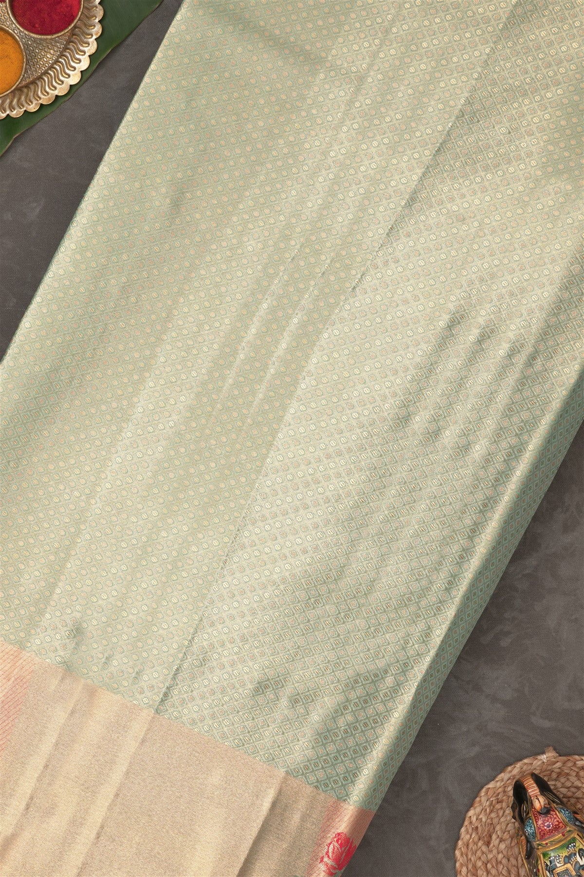 Semi Pattu Silk Blend Sea Green Saree