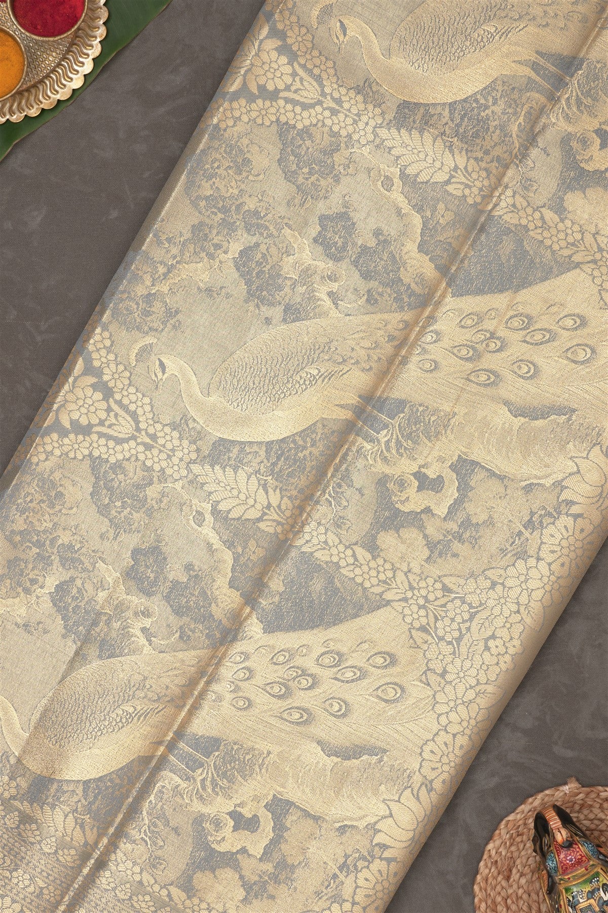 Semi Pattu Silk Blend Grey Saree