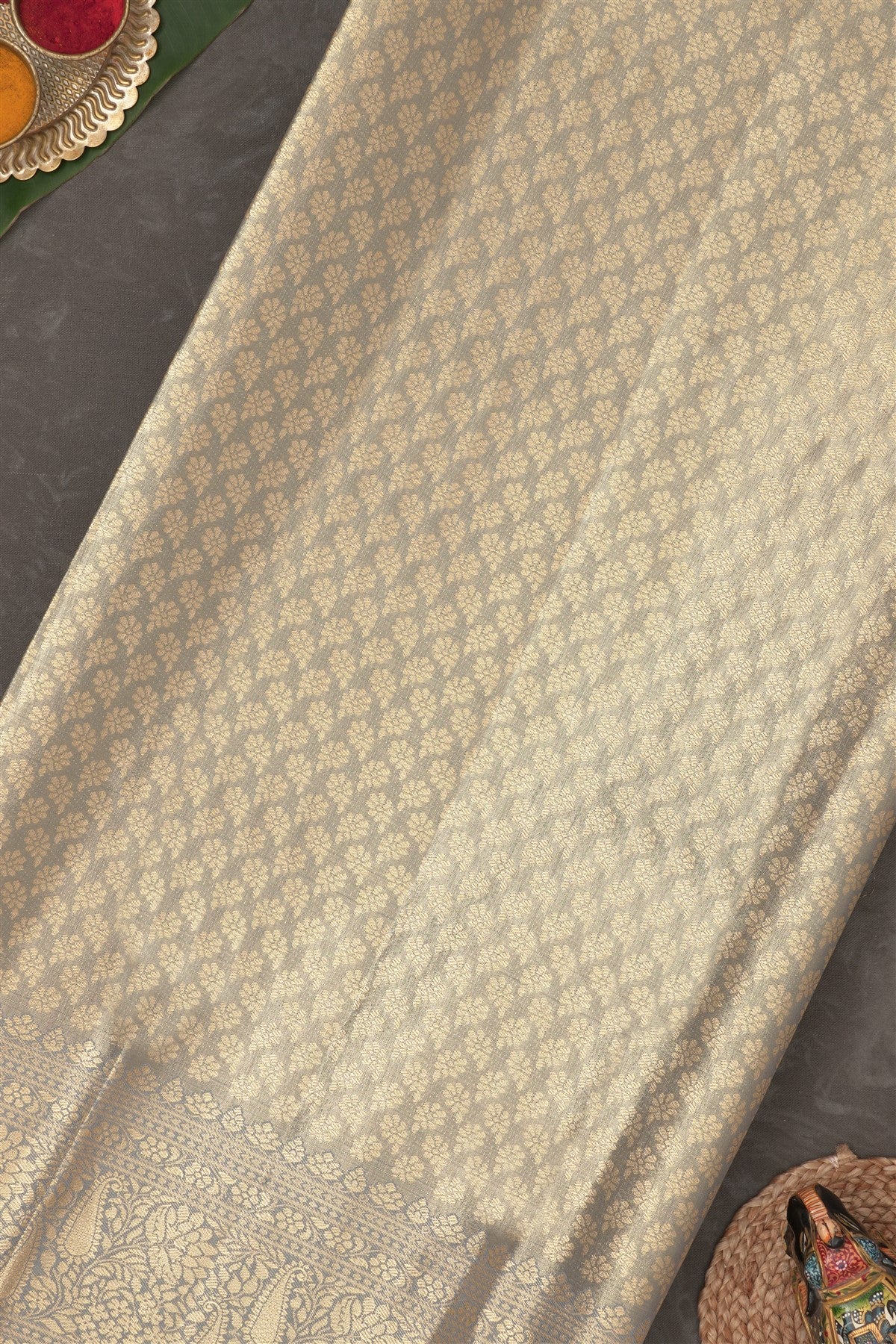 Semi Pattu Silk Blend Grey Saree