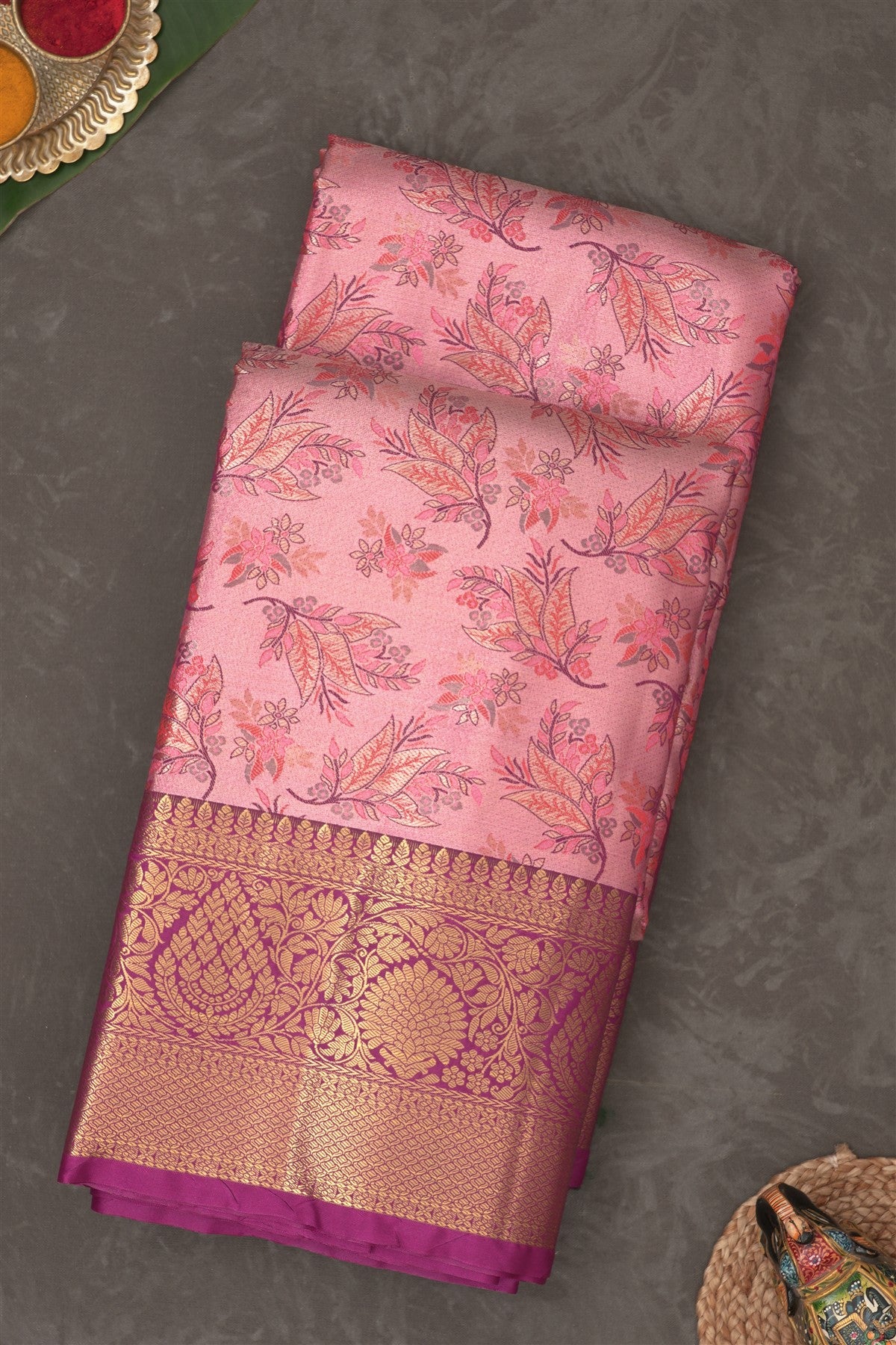 Semi Pattu Silk Blend Orange Saree