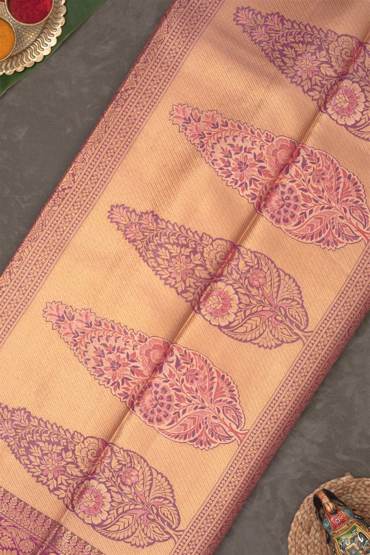 Semi Pattu Silk Blend Orange Saree