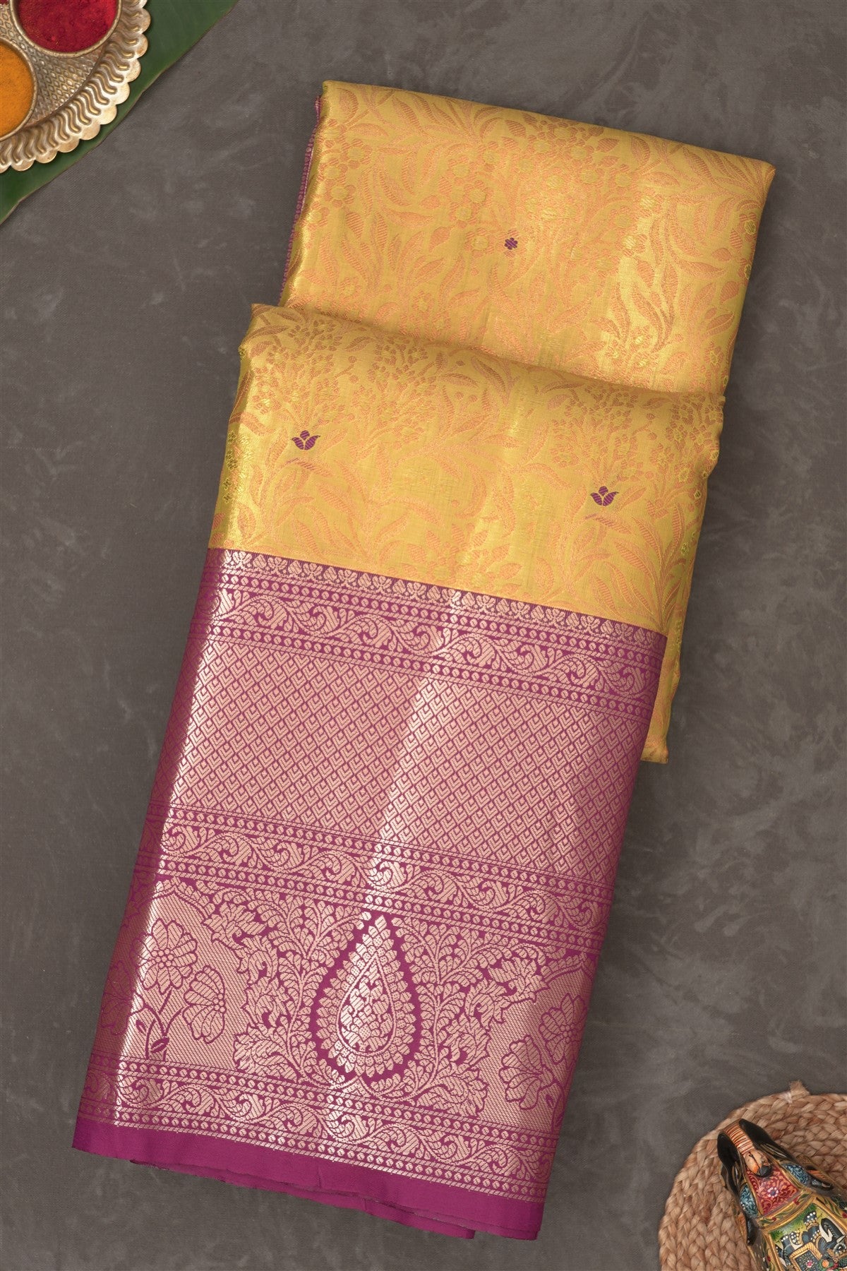 Semi Pattu Silk Blend Parrot Green Saree