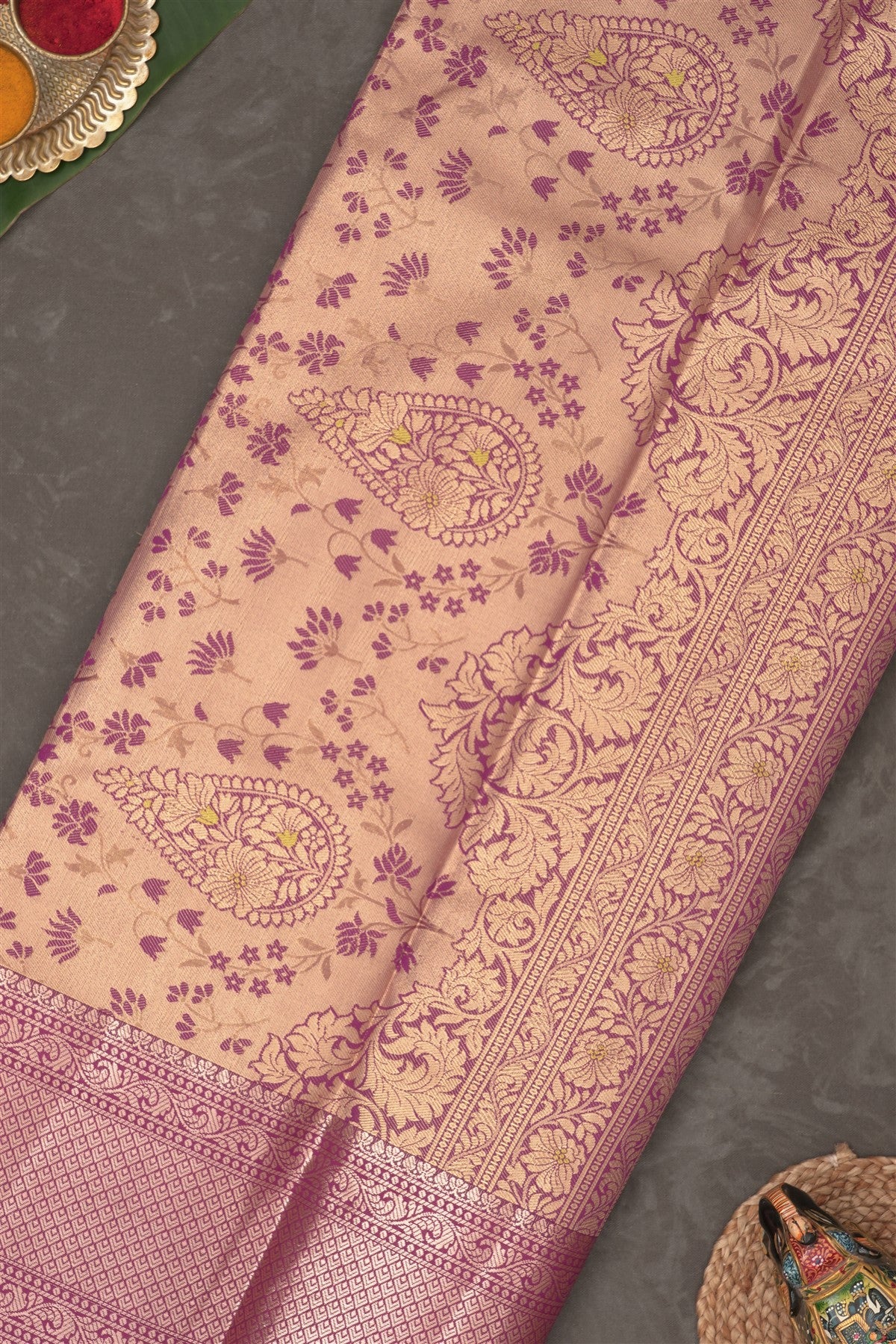 Semi Pattu Silk Blend Parrot Green Saree