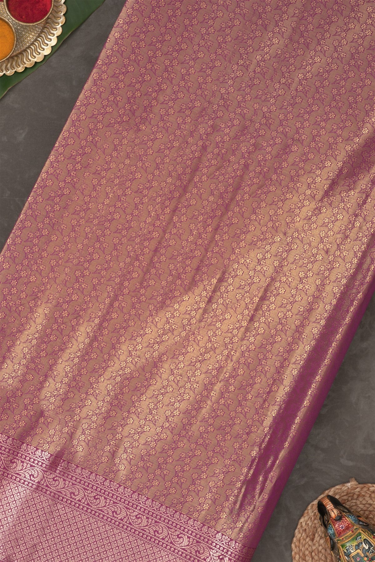 Semi Pattu Silk Blend Parrot Green Saree