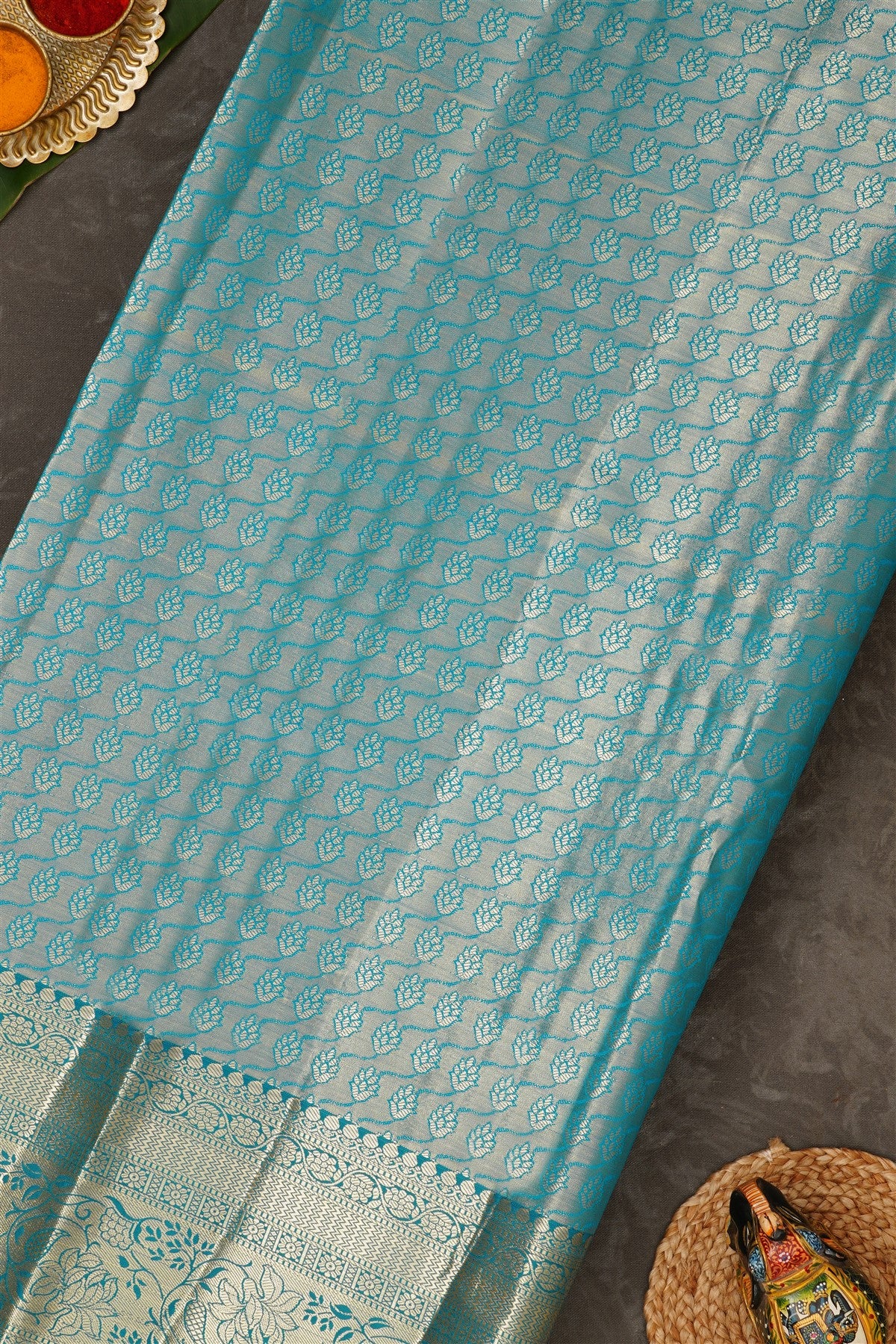 Semi Pattu Silk Blend Sea Green Saree