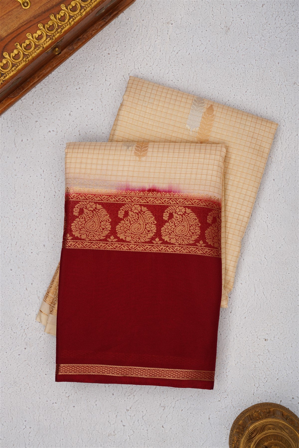 Mysore Crepe Silk Cream Saree