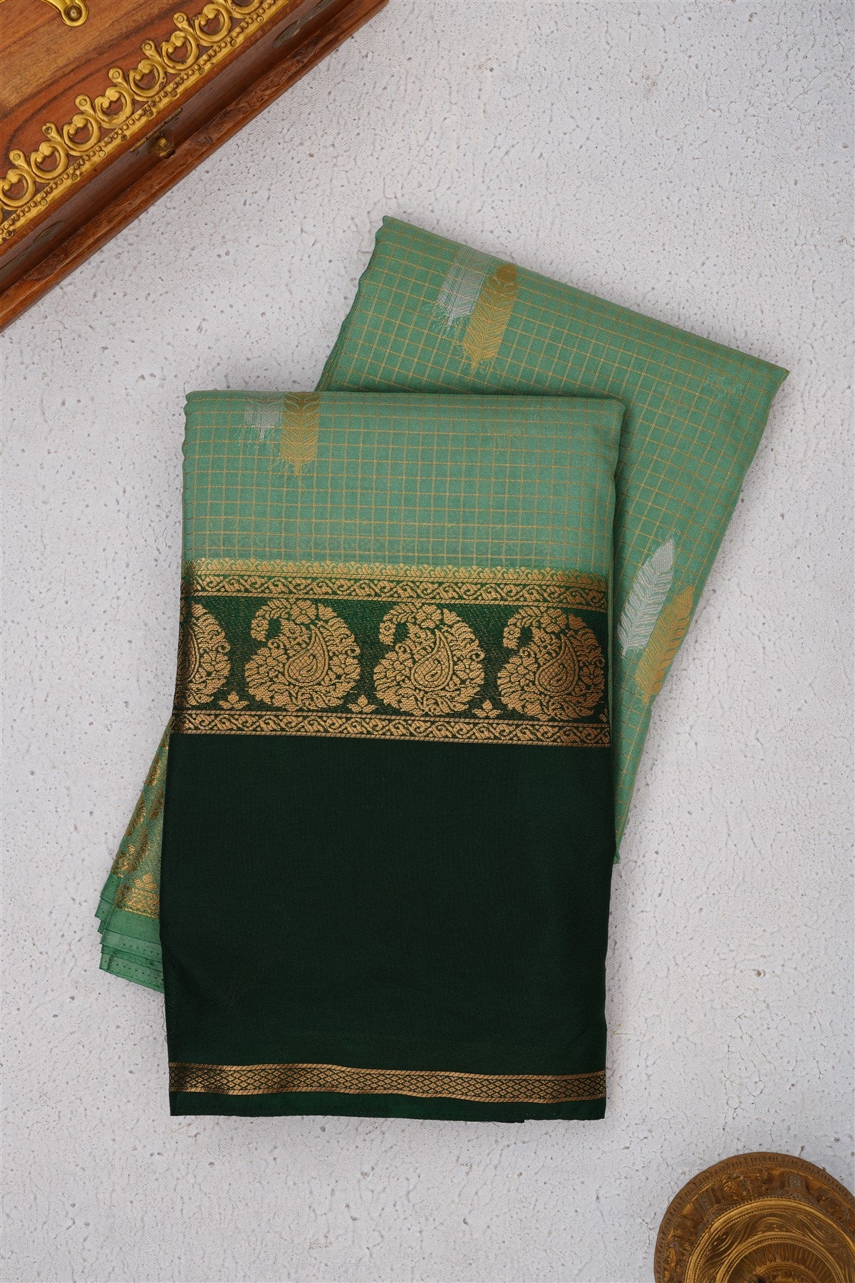 Mysore Crepe Silk Sea Green Saree