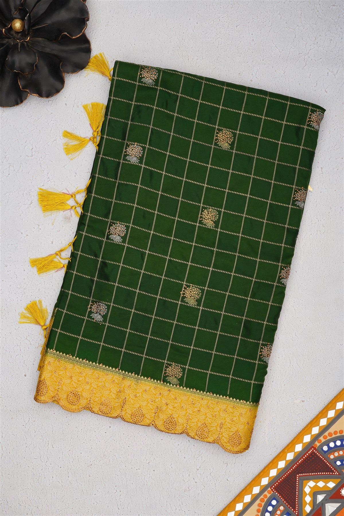 Banarasi Mashru Dark Green Saree