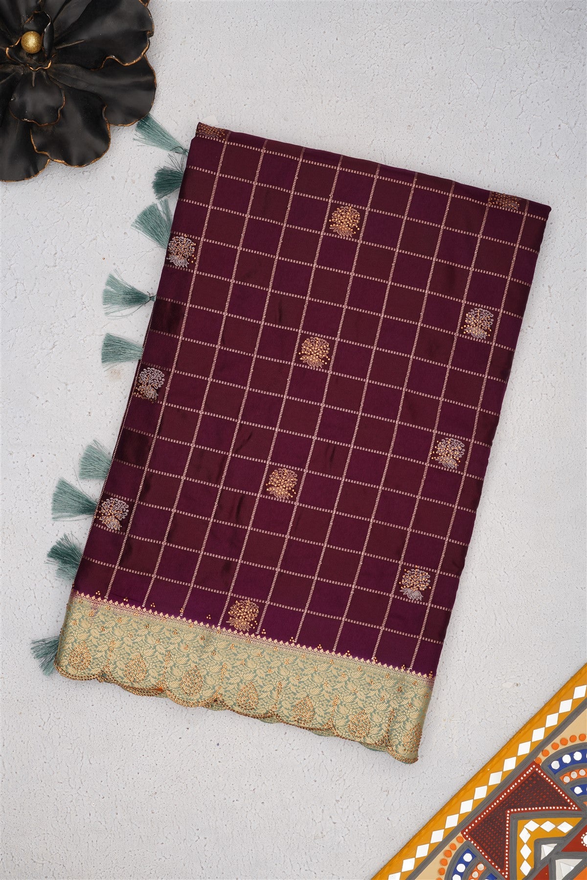Banarasi Mashru Dark Purple Saree