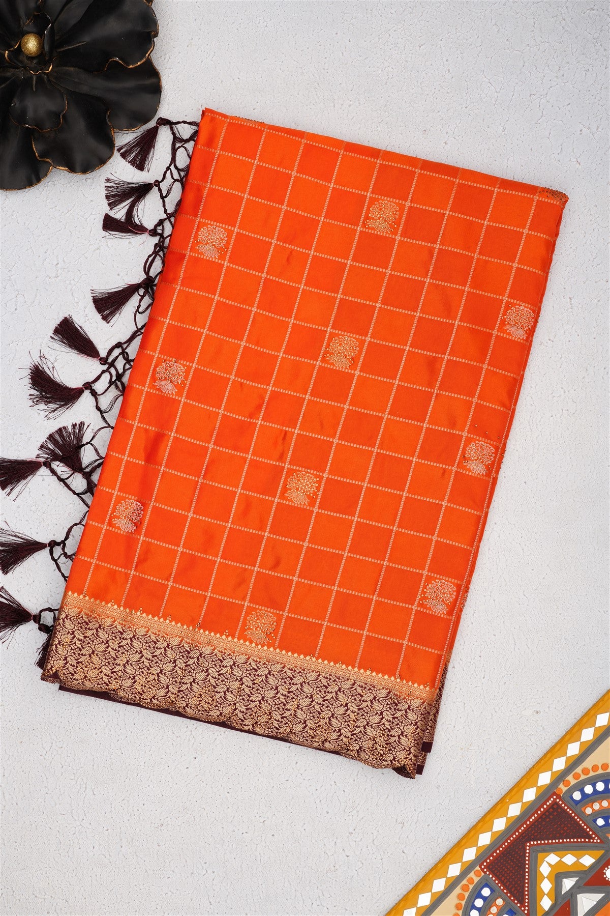 Banarasi Mashru Orange Saree