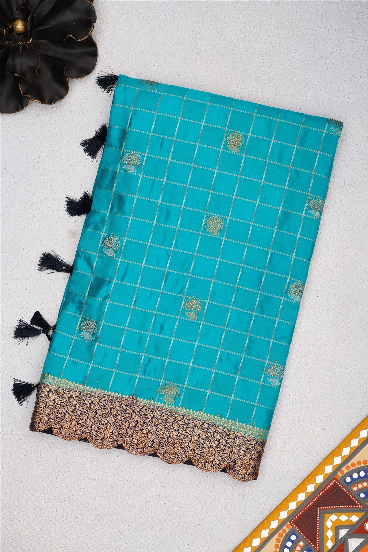 Banarasi Mashru Teal Saree