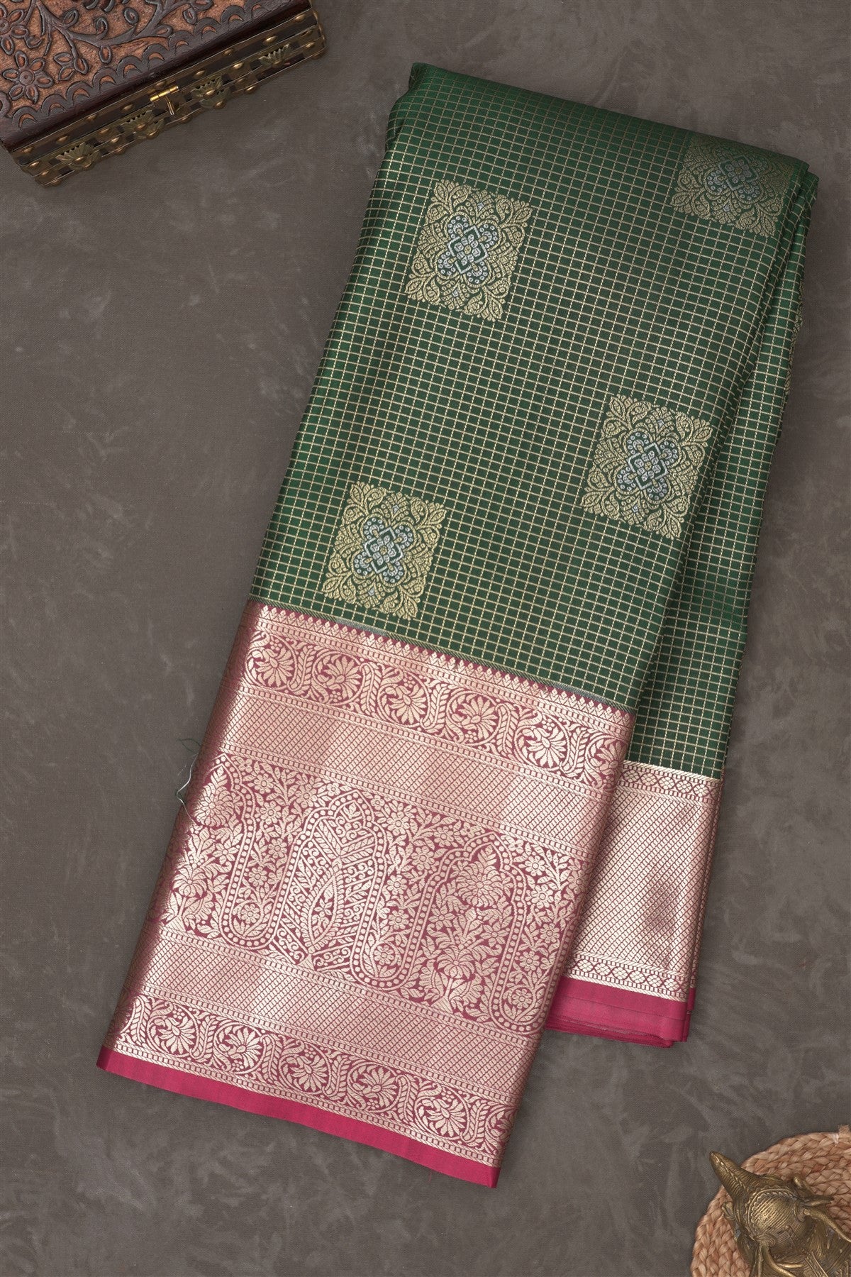 Semi Kanchipuram Silk Blend Green Saree