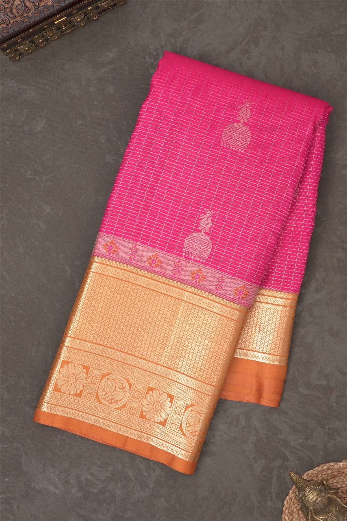 Semi Kanchipuram Silk Blend Pink Saree