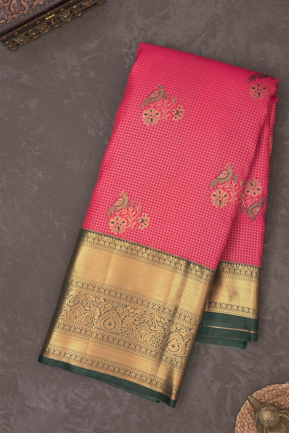 Semi Kanchipuram Silk Blend Pink Saree