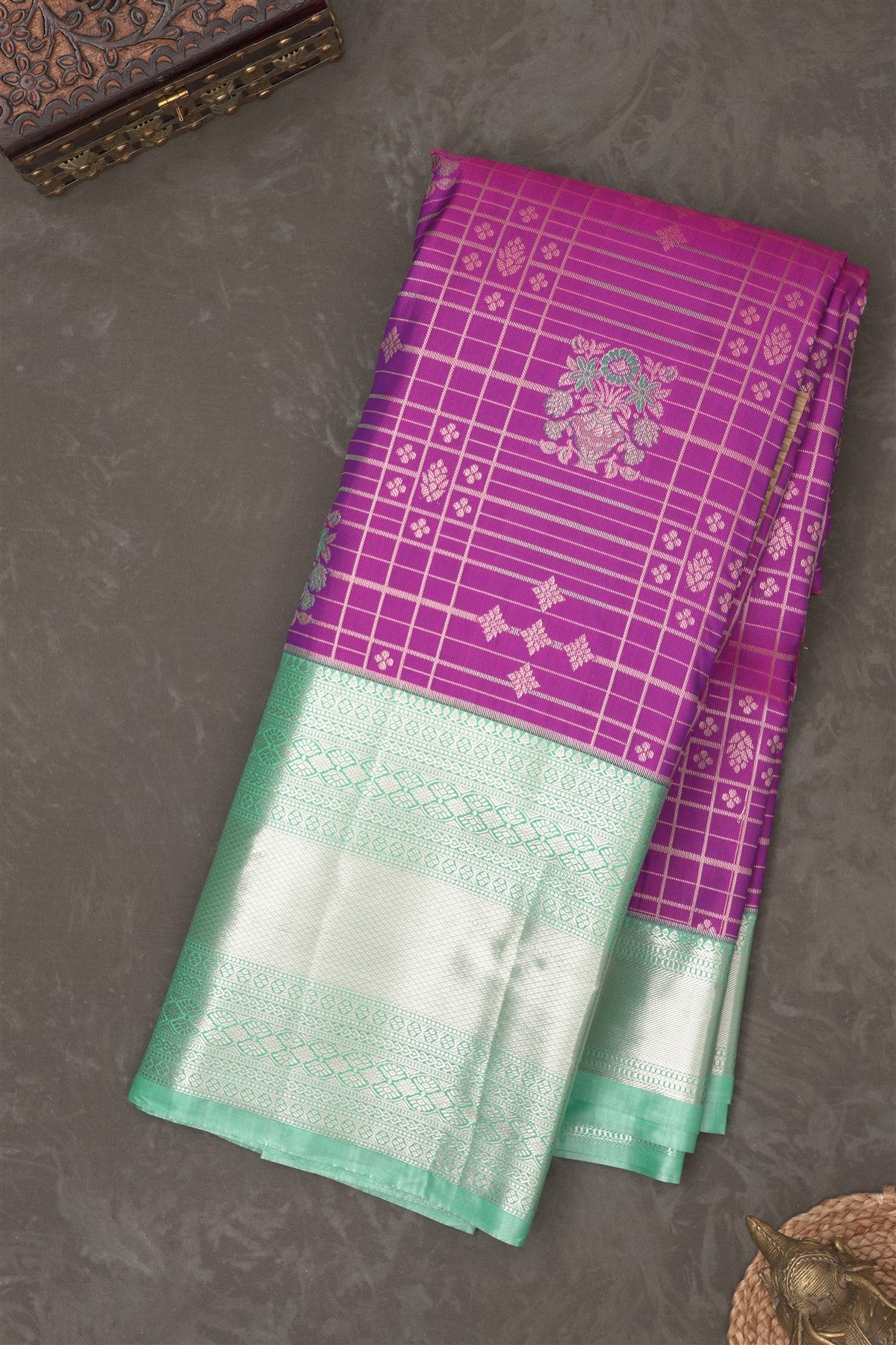 Semi Kanchipuram Silk Blend Purple Saree