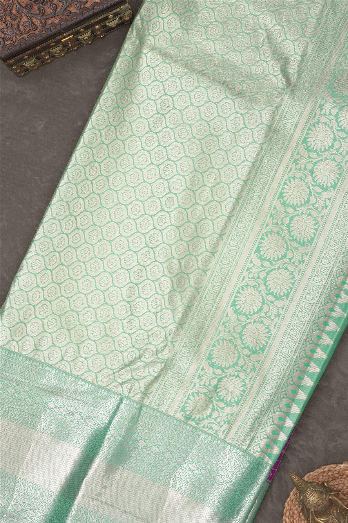 Semi Kanchipuram Silk Blend Purple Saree