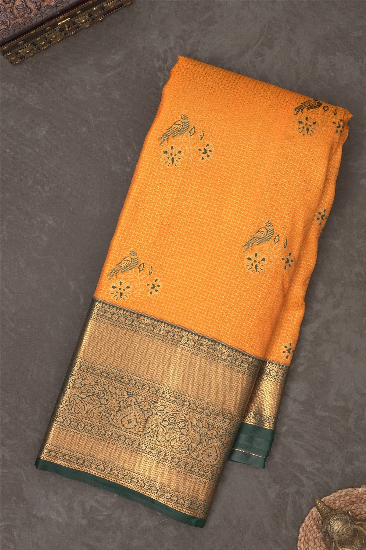 Semi Kanchipuram Silk Blend Yellow Saree