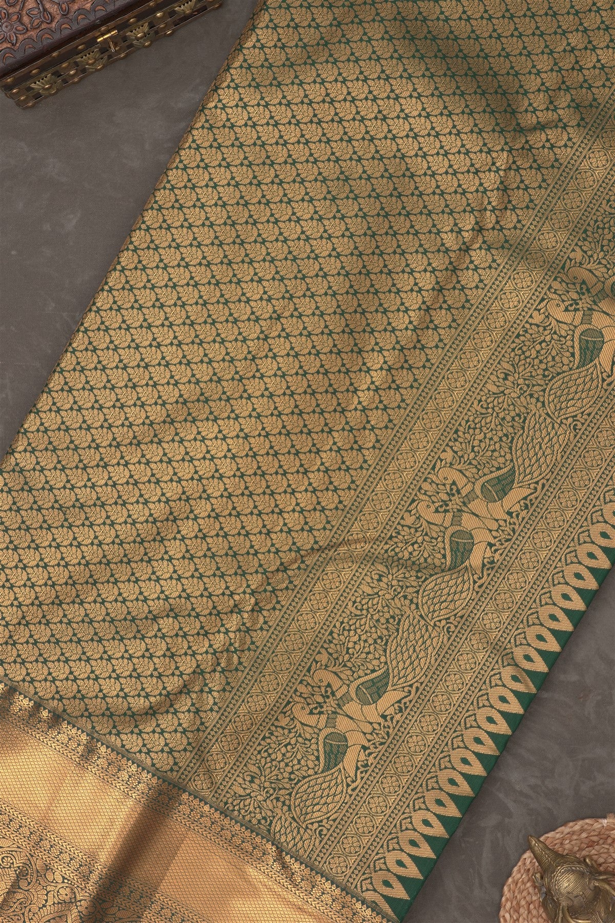 Semi Kanchipuram Silk Blend Yellow Saree