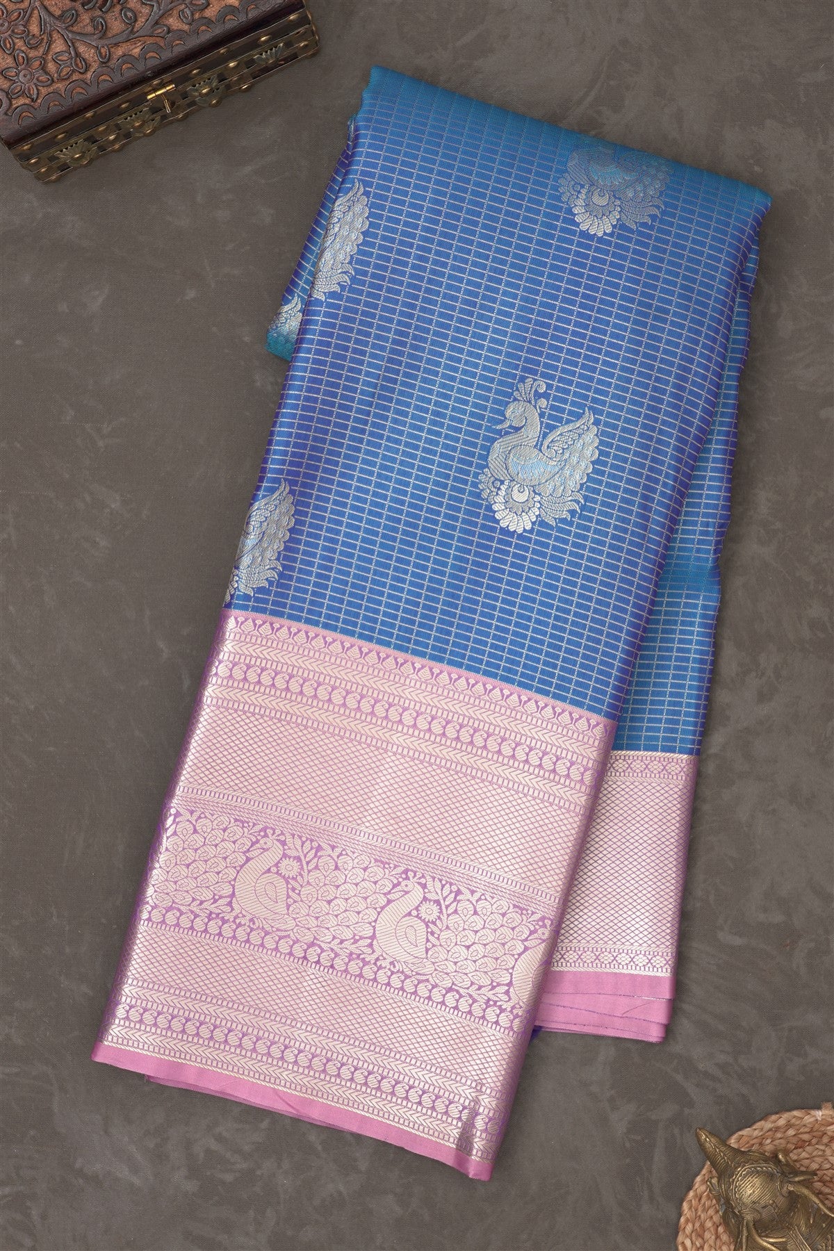 Semi Kanchipuram Silk Blend Blue Saree