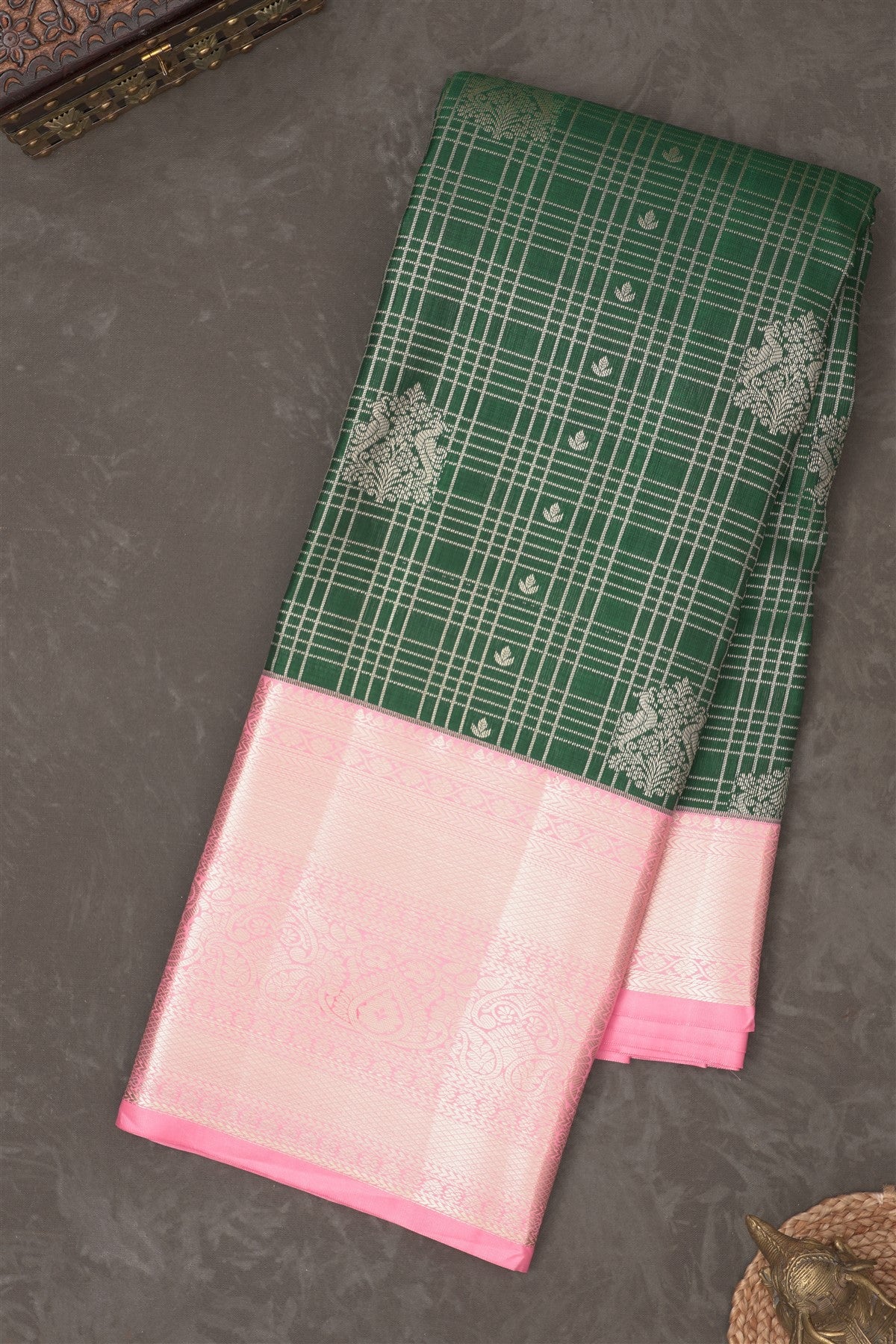 Semi Kanchipuram Silk Blend Green Saree