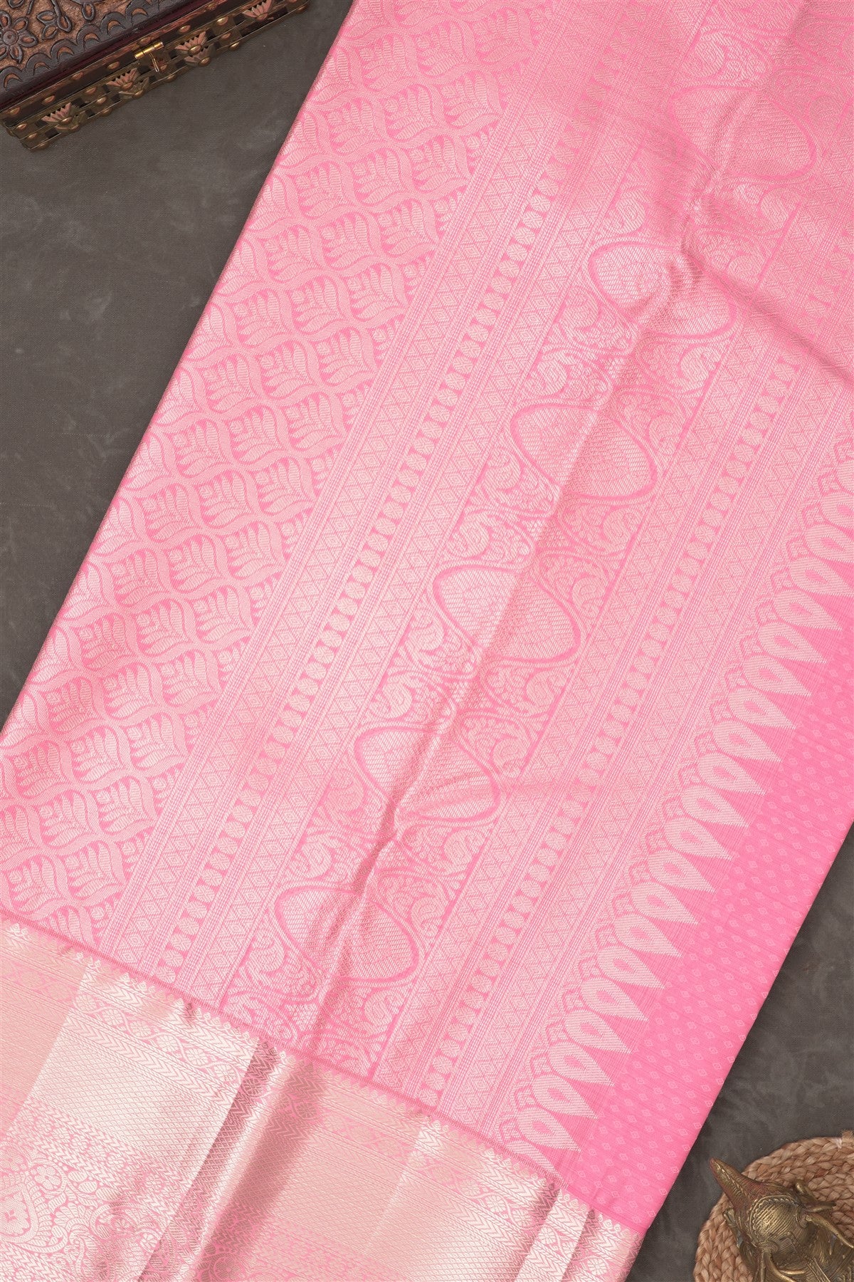 Semi Kanchipuram Silk Blend Green Saree