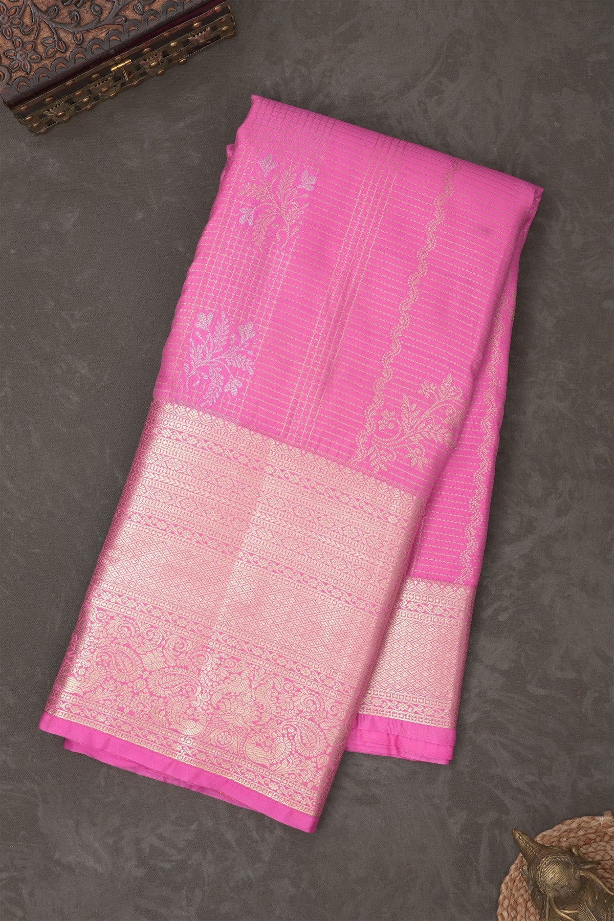 Semi Kanchipuram Silk Blend Lavander Saree