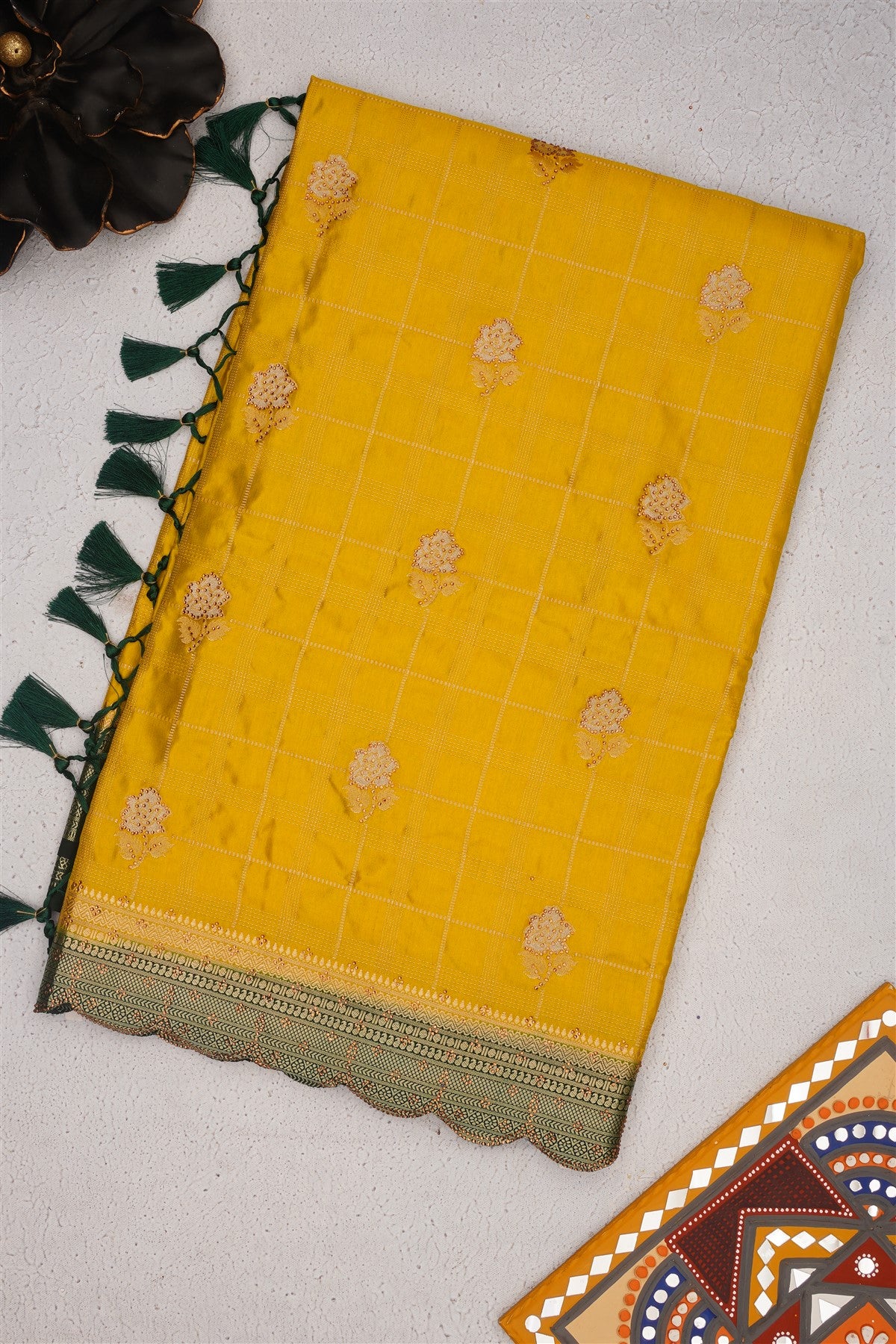 Banarasi Mashru Lime Green Saree