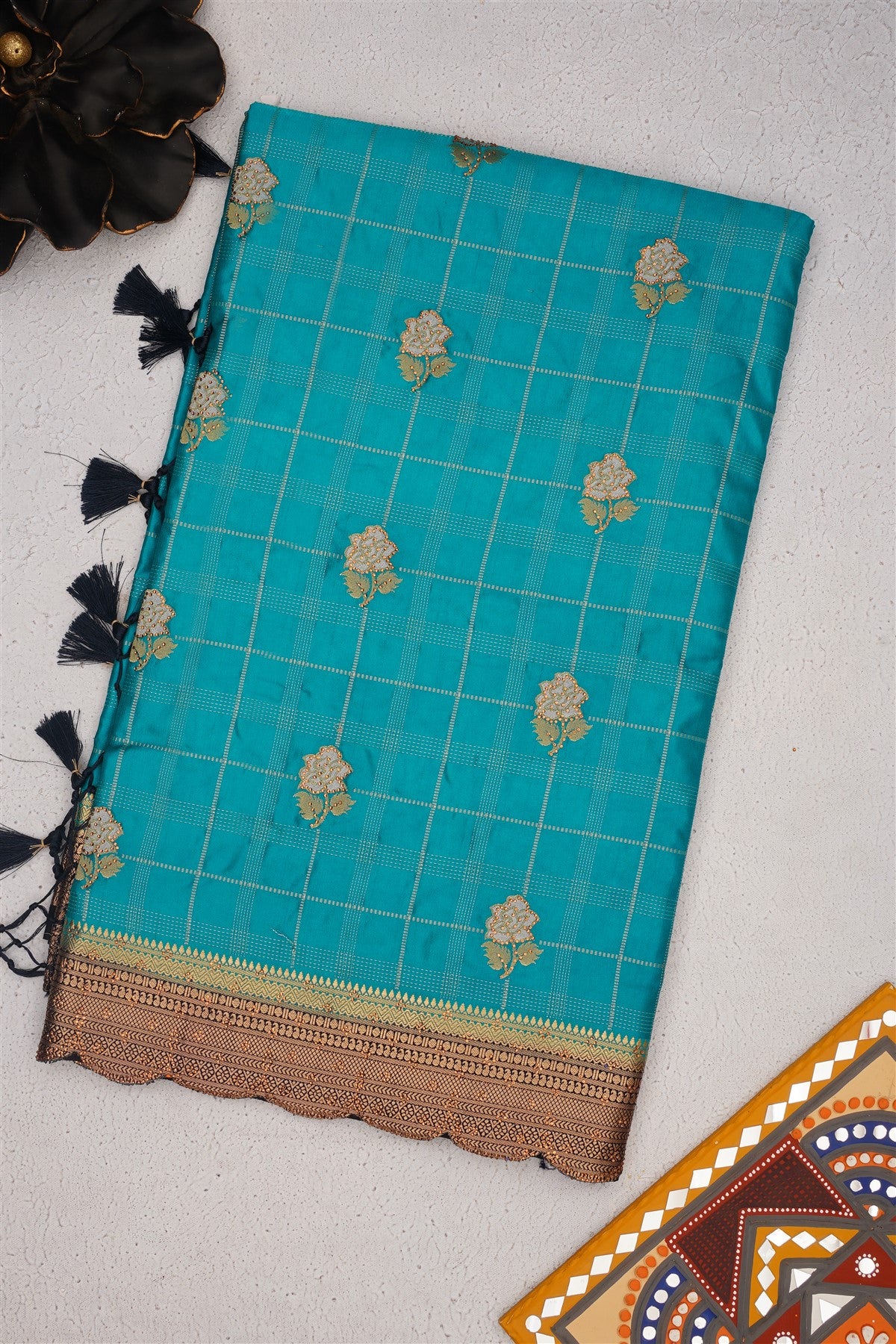 Banarasi Mashru Teal Saree