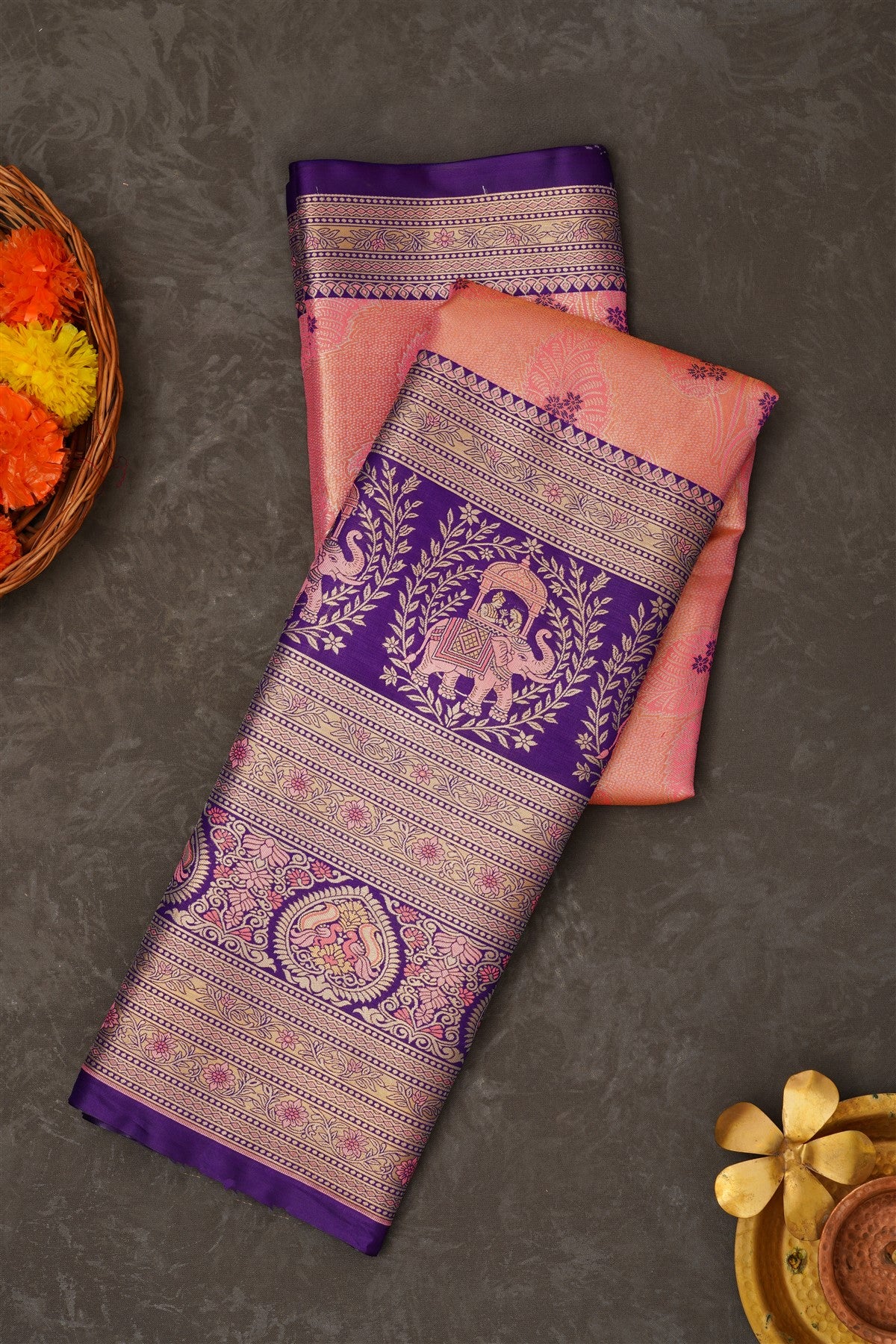Semi Pattu Silk Blend Baby Pink Saree