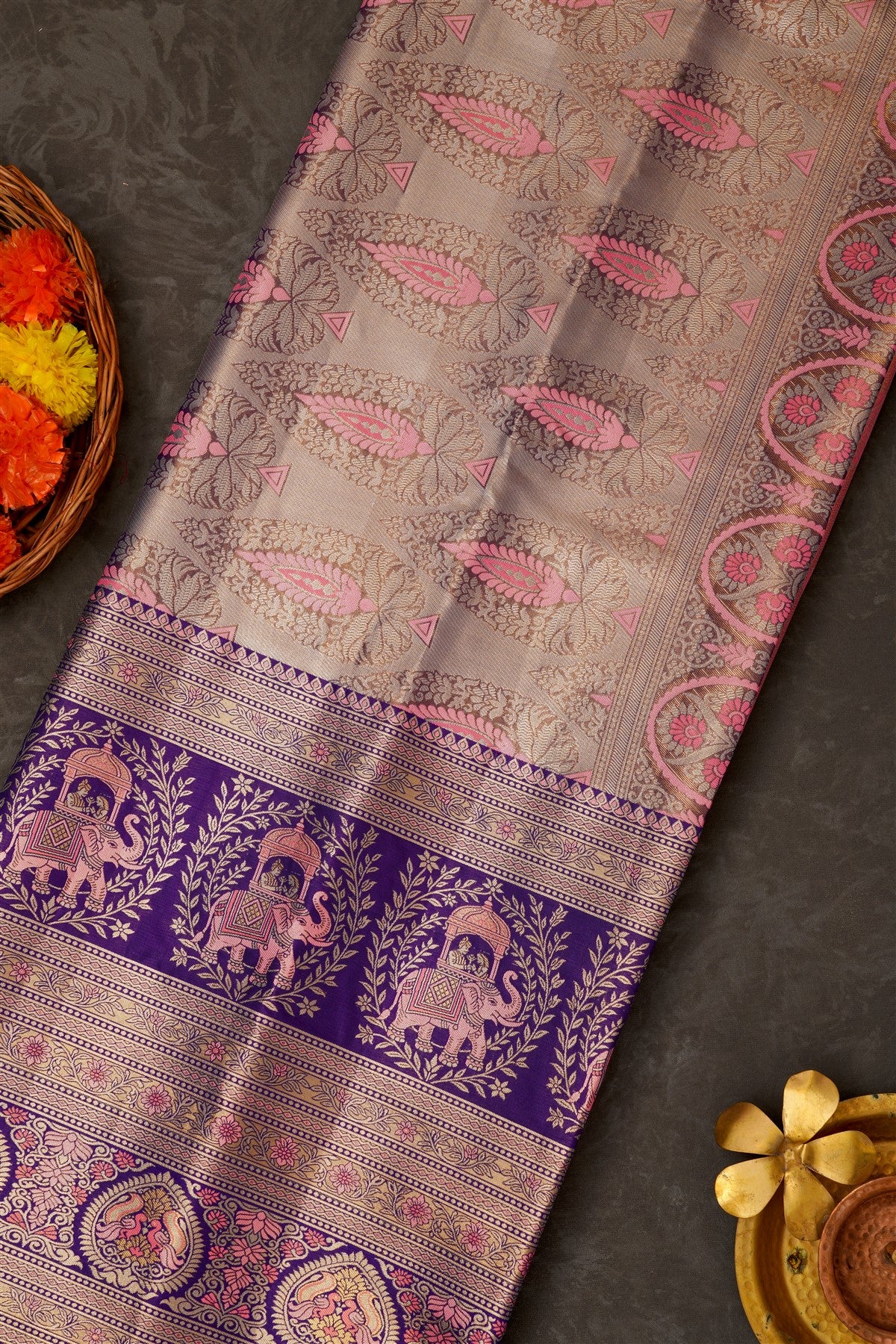 Semi Pattu Silk Blend Baby Pink Saree