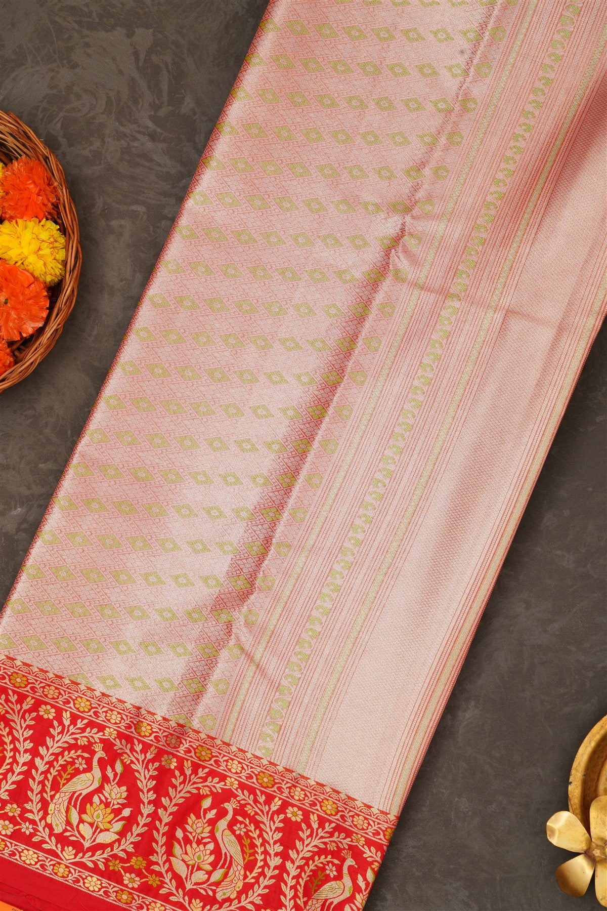 Semi Pattu Silk Blend Light Olive Green Saree