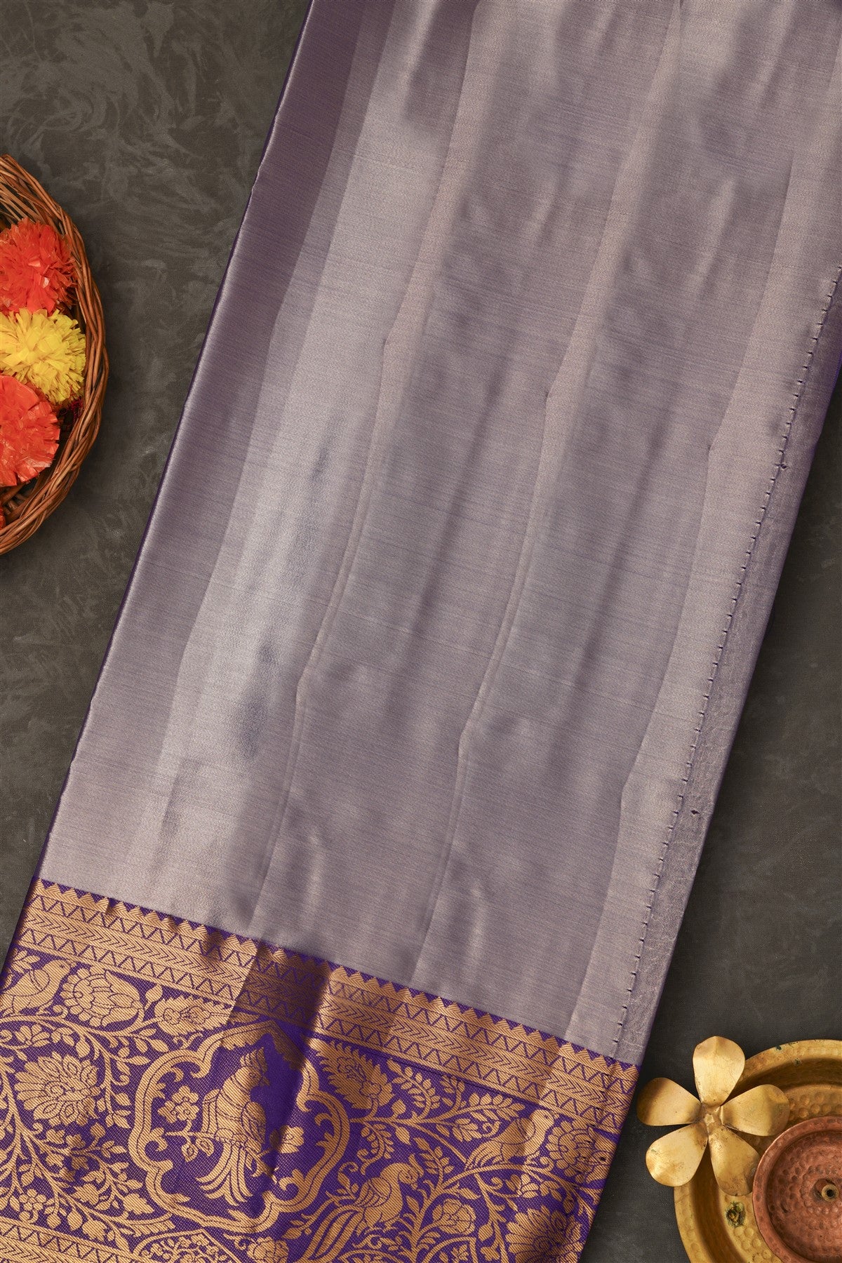 Semi Pattu Silk Blend Marron Saree