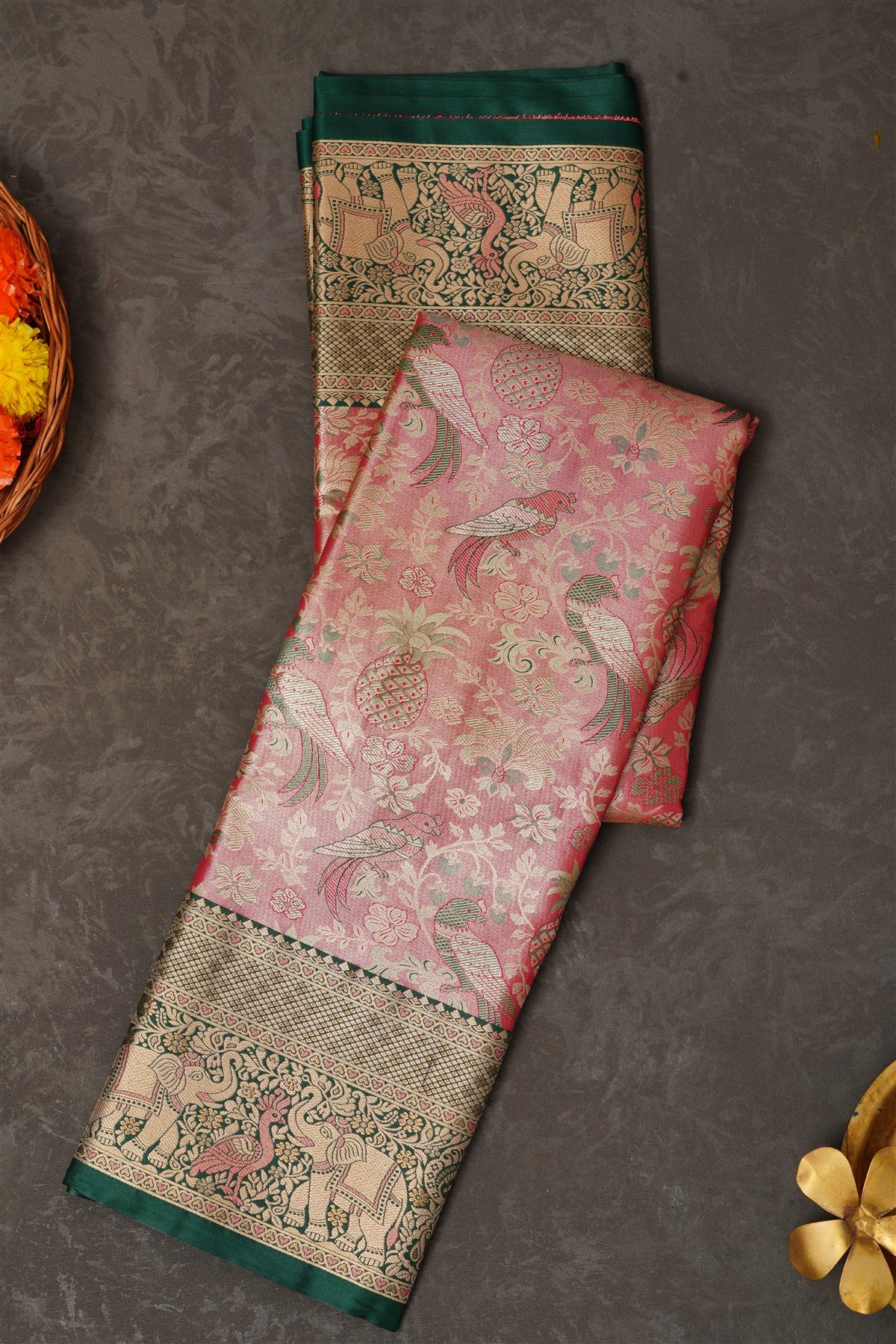 Semi Pattu Silk Blend Onion Pink Saree