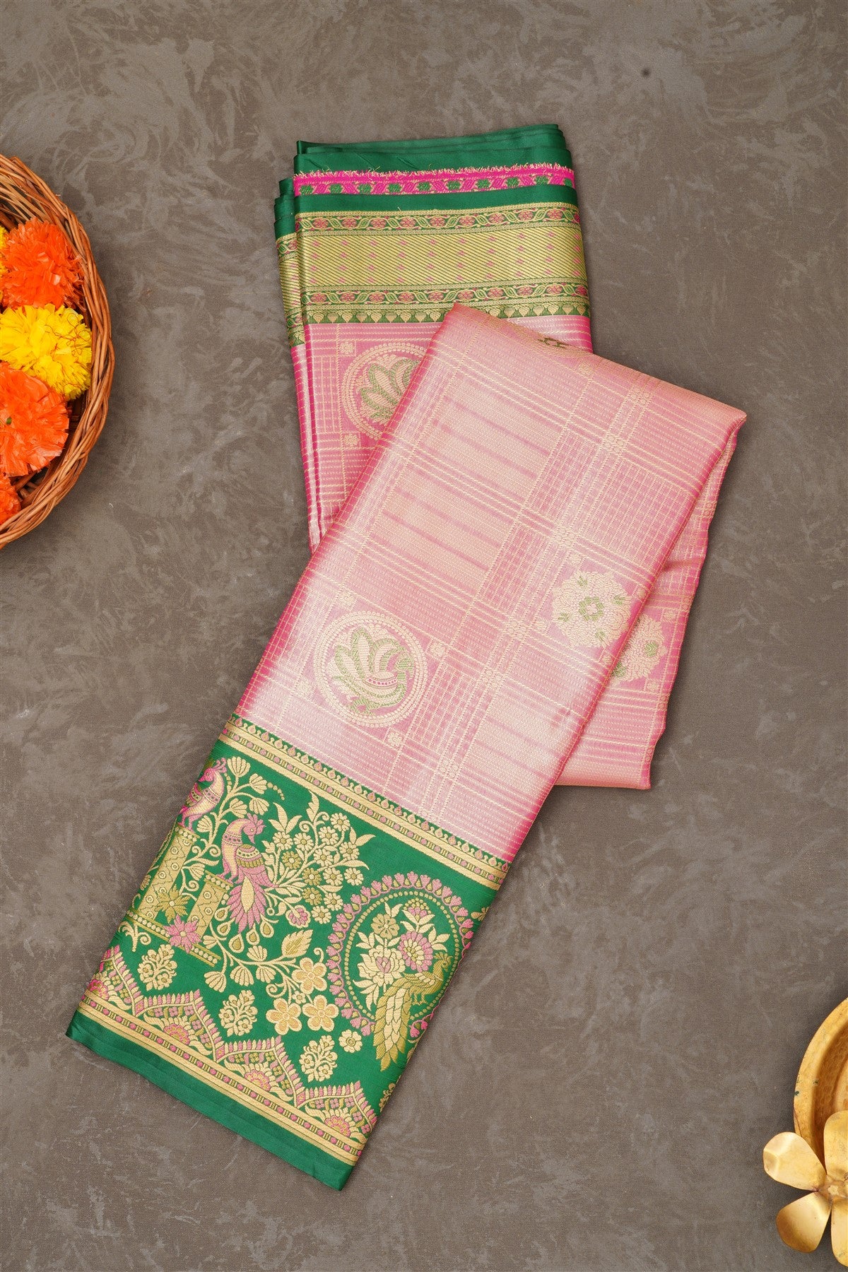 Semi Pattu Silk Blend Pink Saree