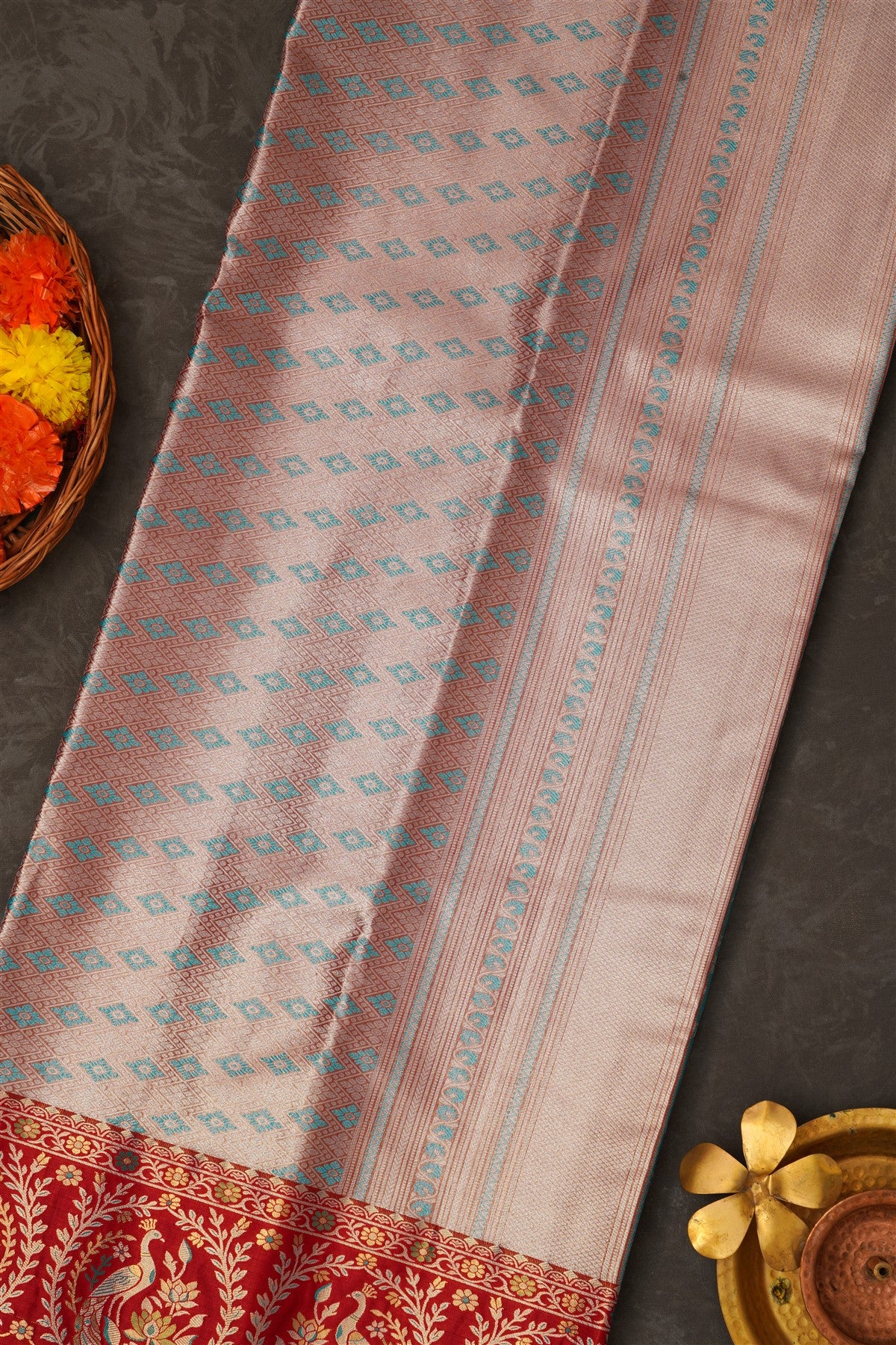 Semi Pattu Silk Blend Sea Green Saree
