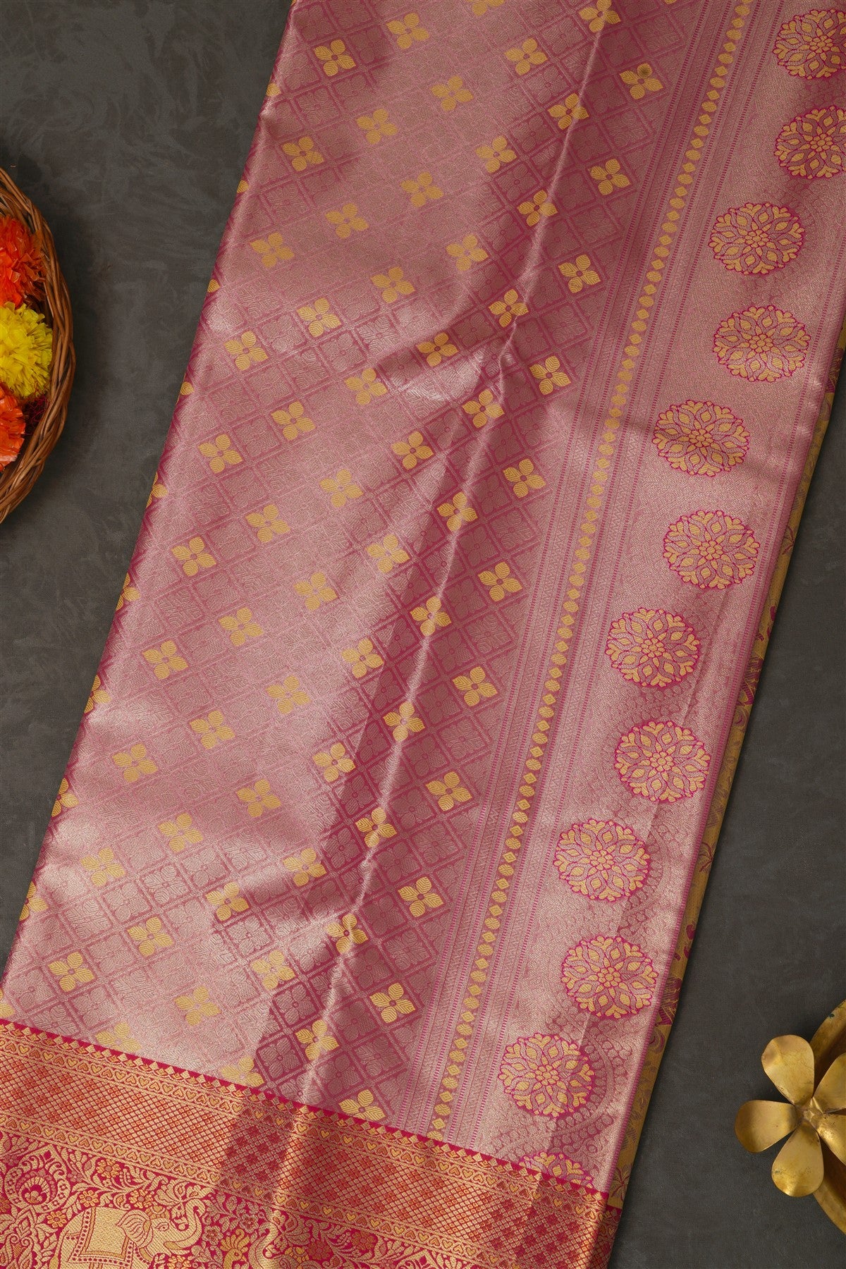Semi Pattu Silk Blend Yellow Saree